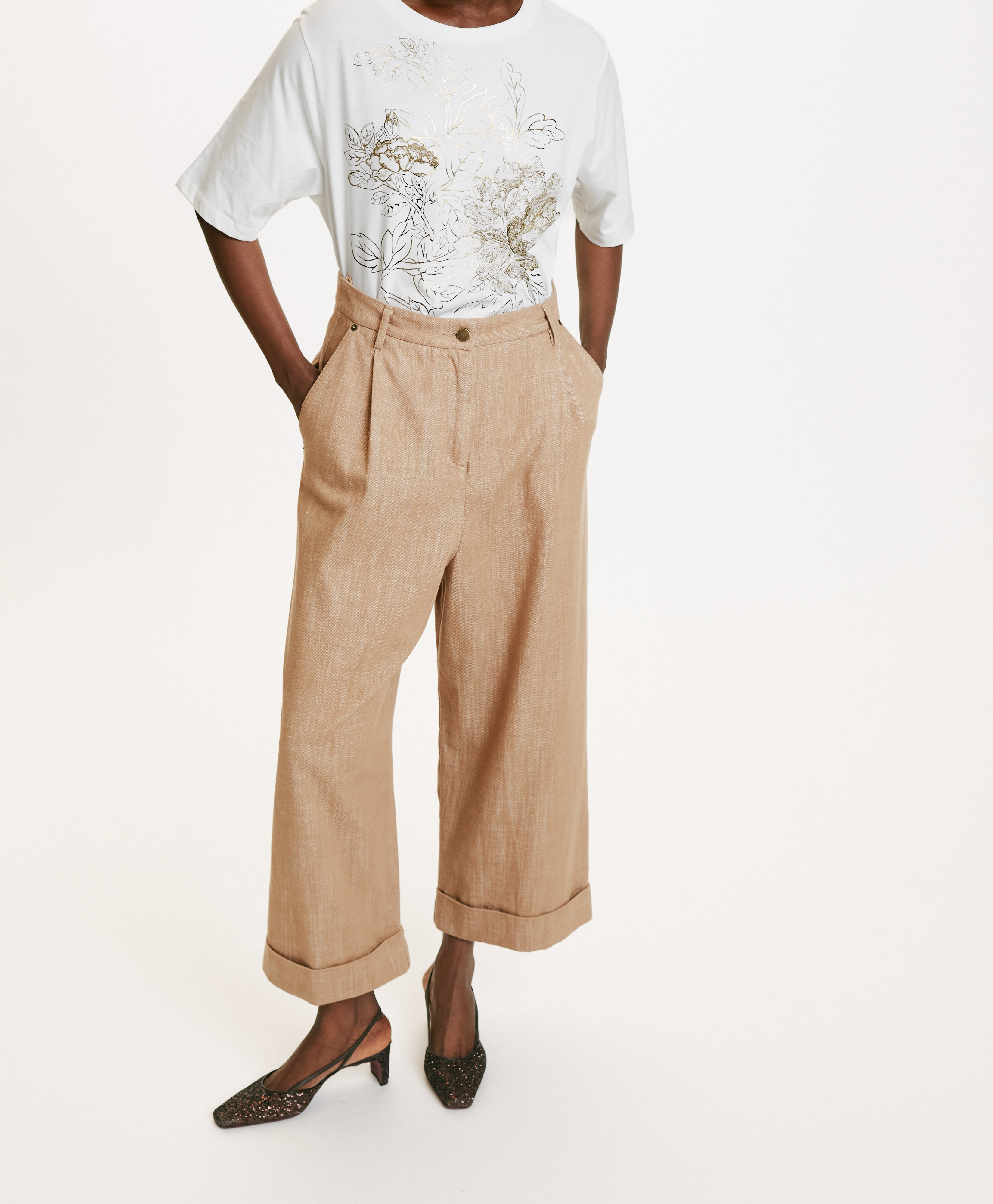 GRECALE PANTS IN NON-STRETCH COLOURED DENIM - ALMOND - Momonì