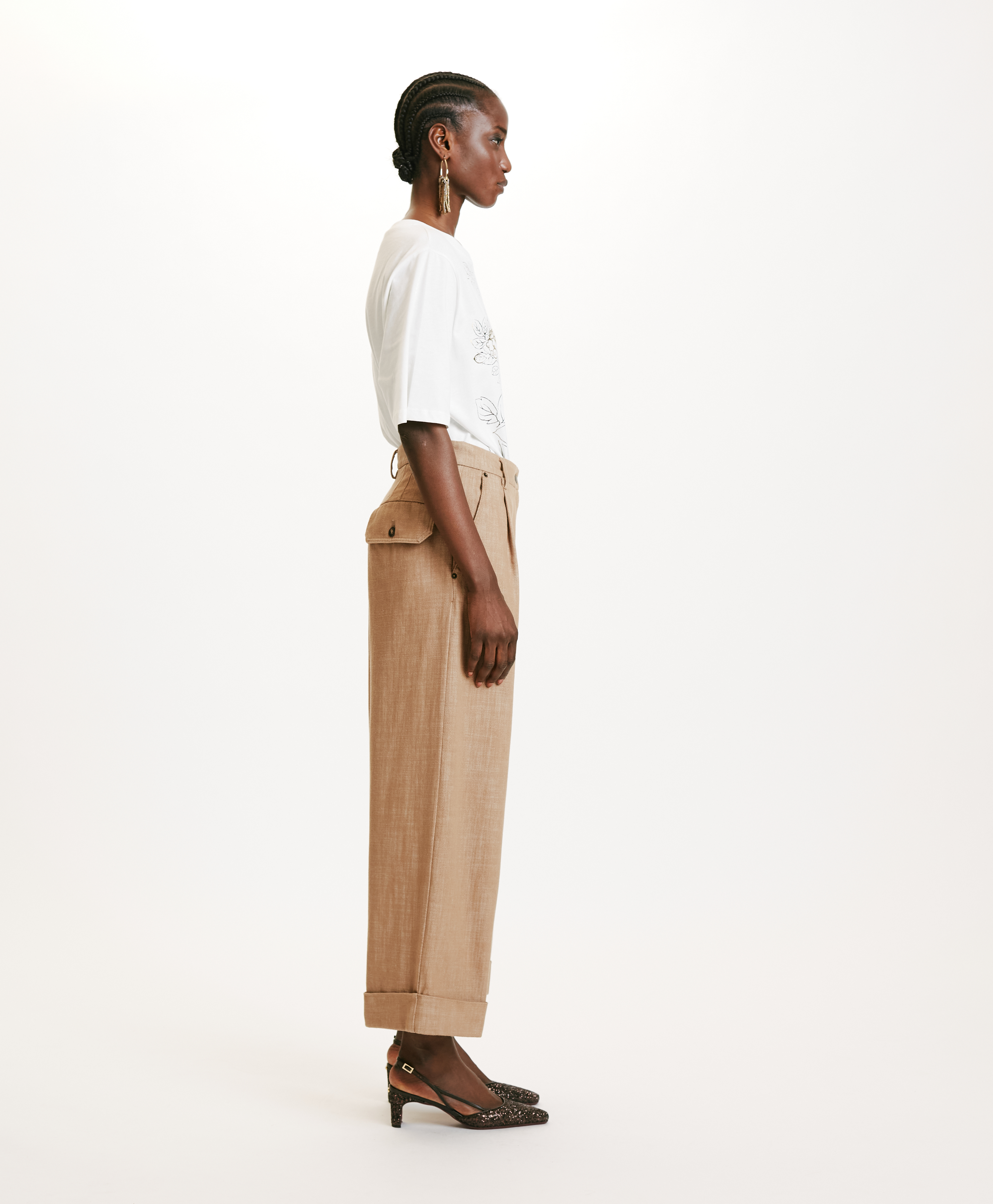 GRECALE PANTS IN NON-STRETCH COLOURED DENIM - ALMOND - Momonì