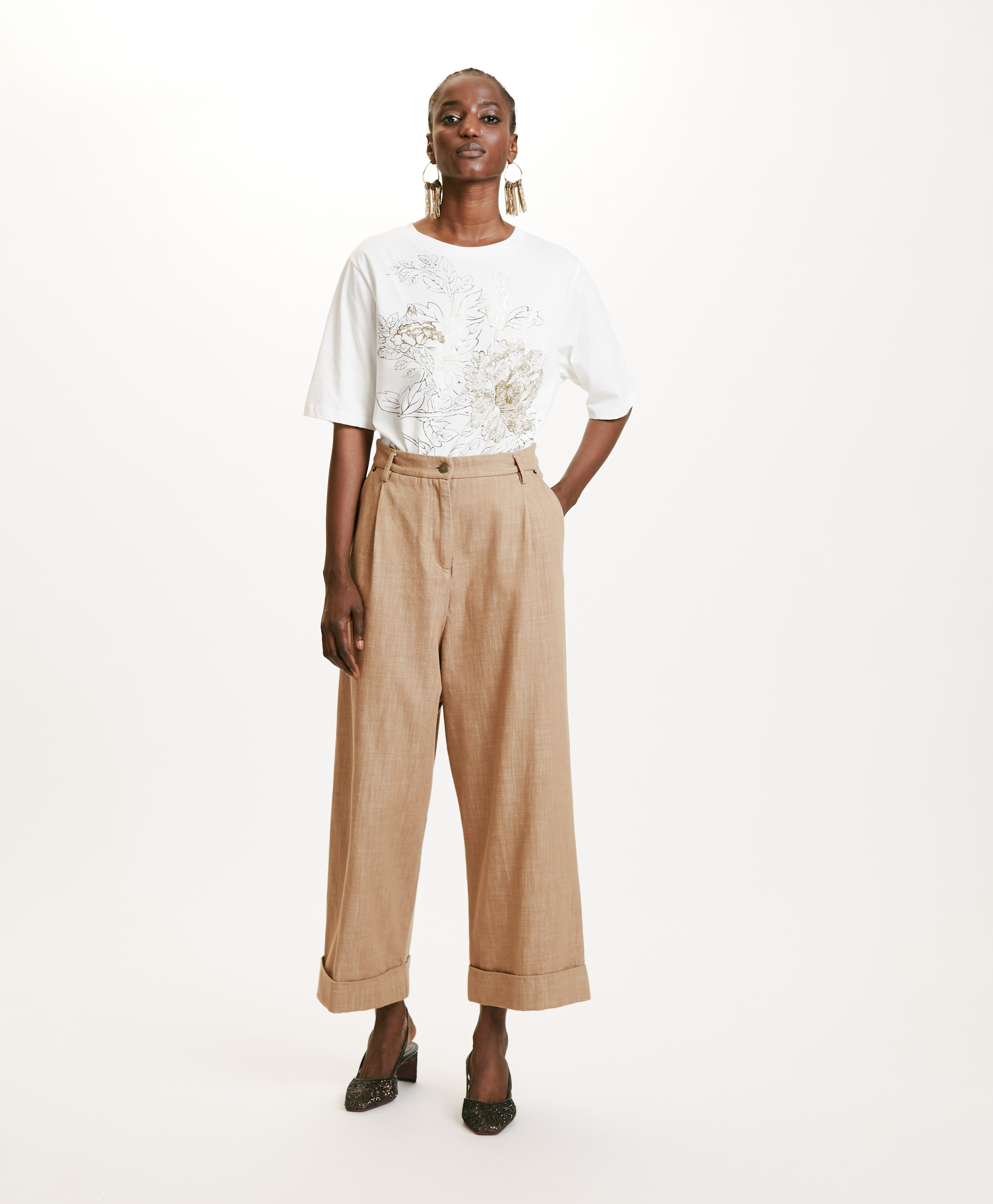 GRECALE PANTS IN NON-STRETCH COLOURED DENIM - ALMOND - Momonì