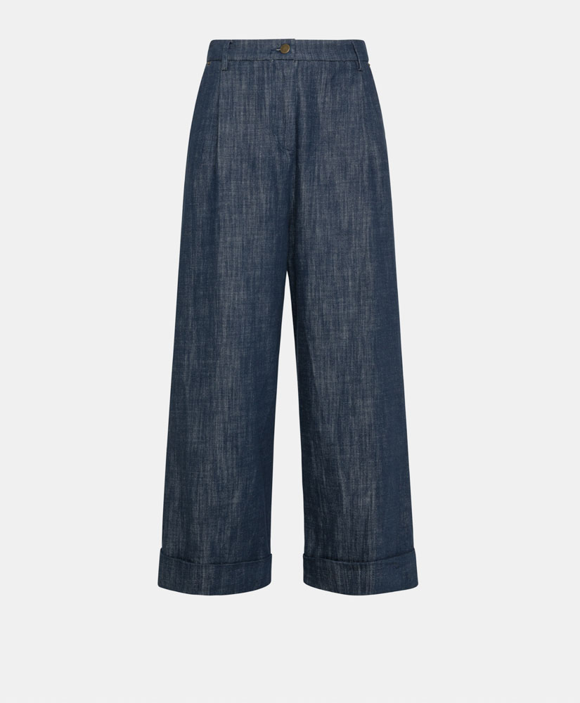 PANTALON GRECALE EN DENIM COULEUR FERME - BLEU JEAN - Momonì