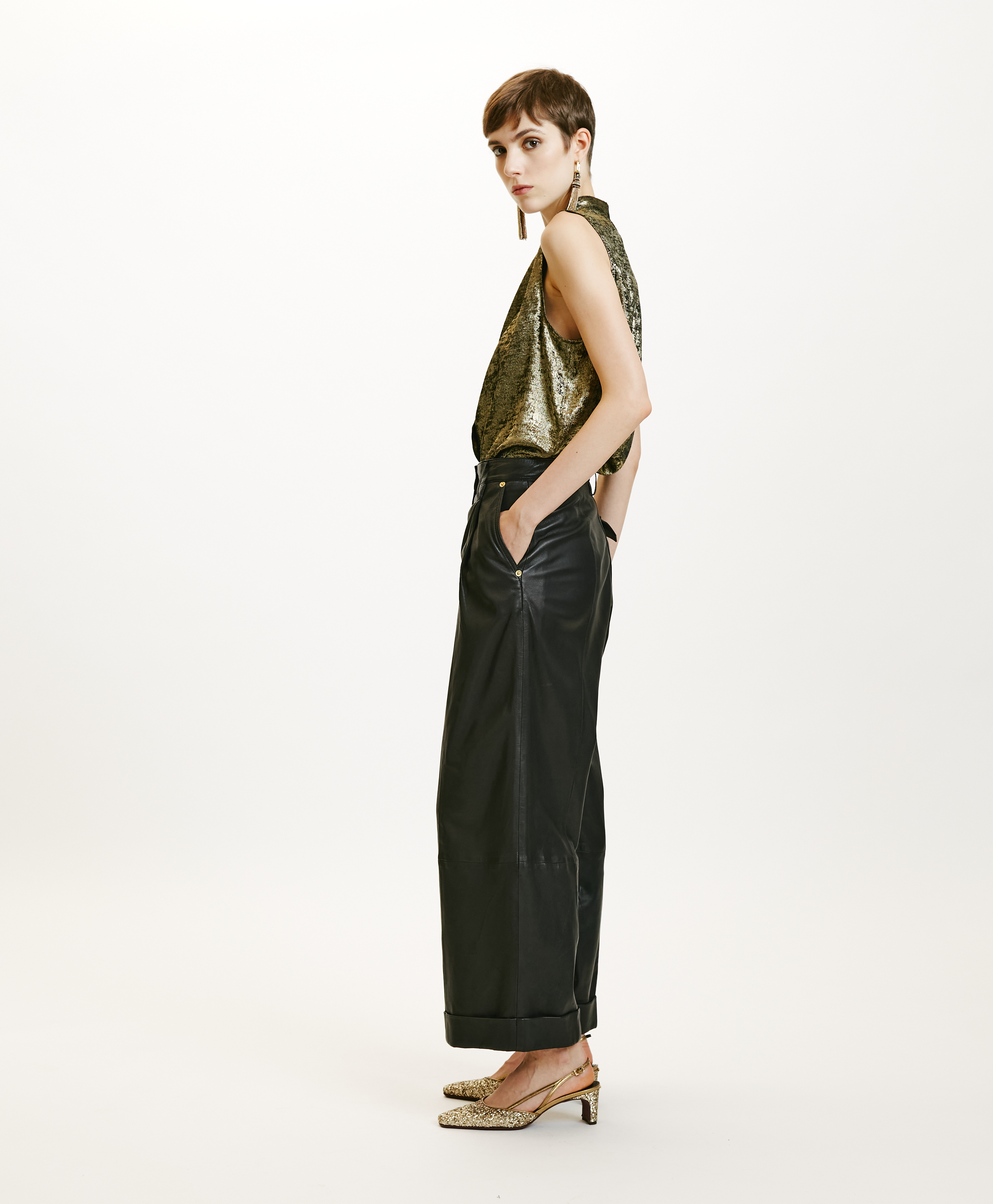 GRECALE PANTS IN NAPPA LEATHER - BLACK - Momonì