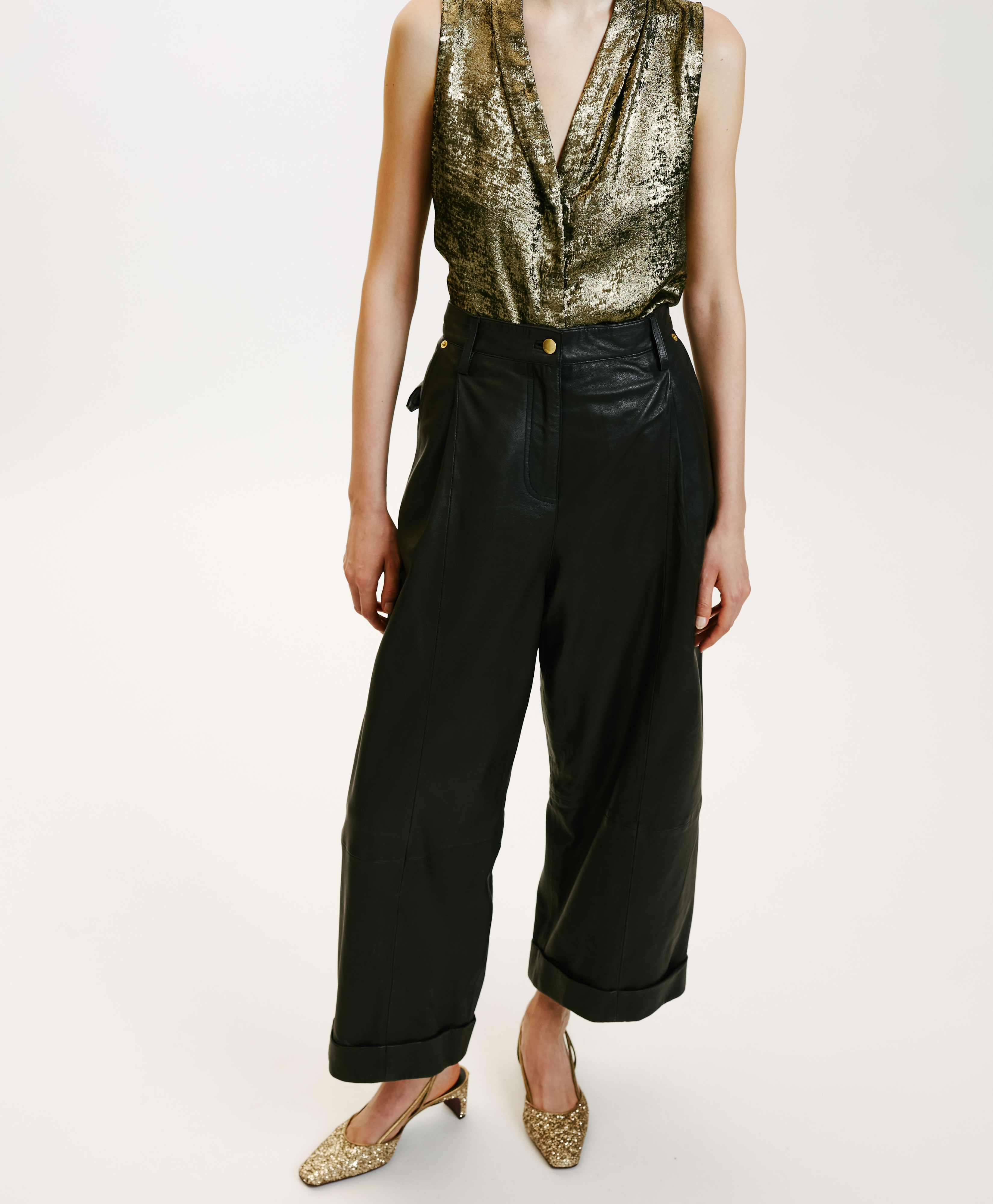 GRECALE PANTS IN NAPPA LEATHER - BLACK - Momonì