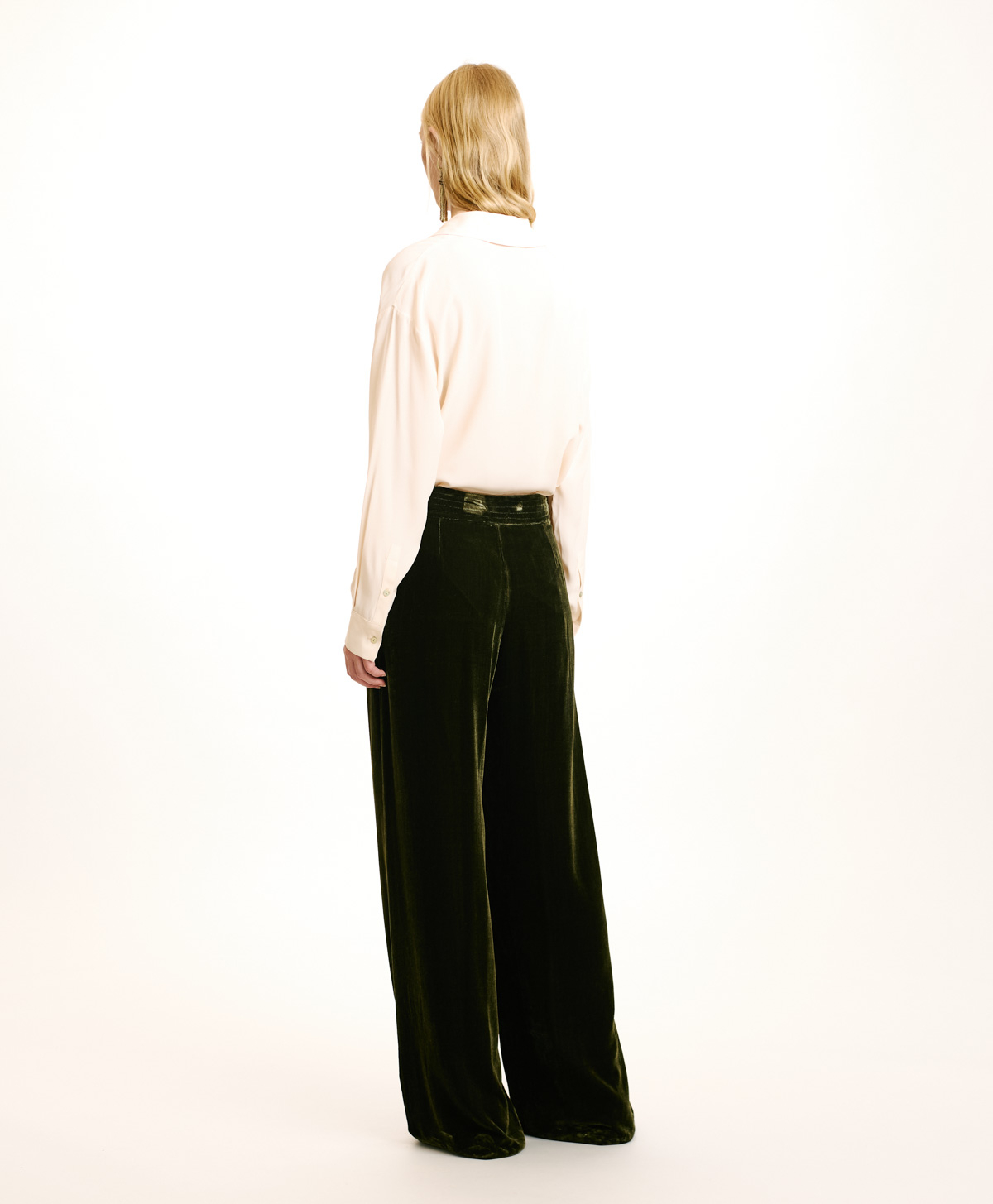 PASCAL PANTS IN SMOOTH SILK BLEND VELVET - MATCHA GREEN - Momonì