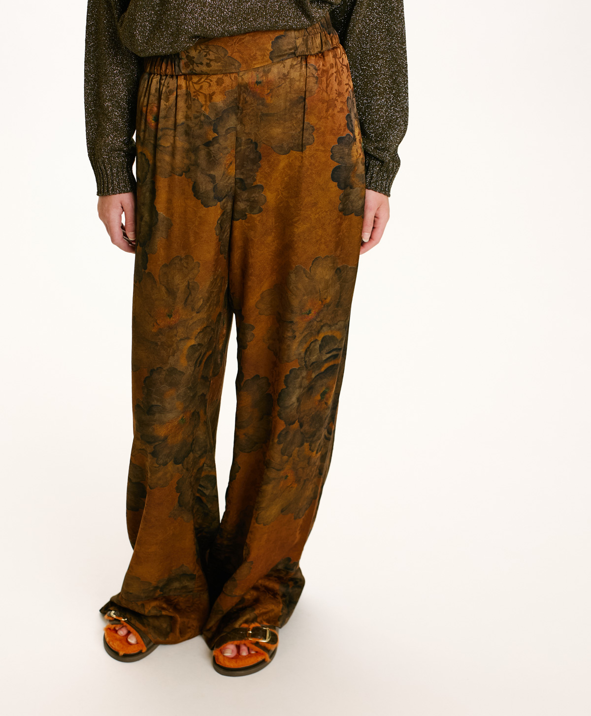 DAIKI PANTS IN PRINTED JACQUARD VISCOSE - TOBACO/OLIVE - Momonì