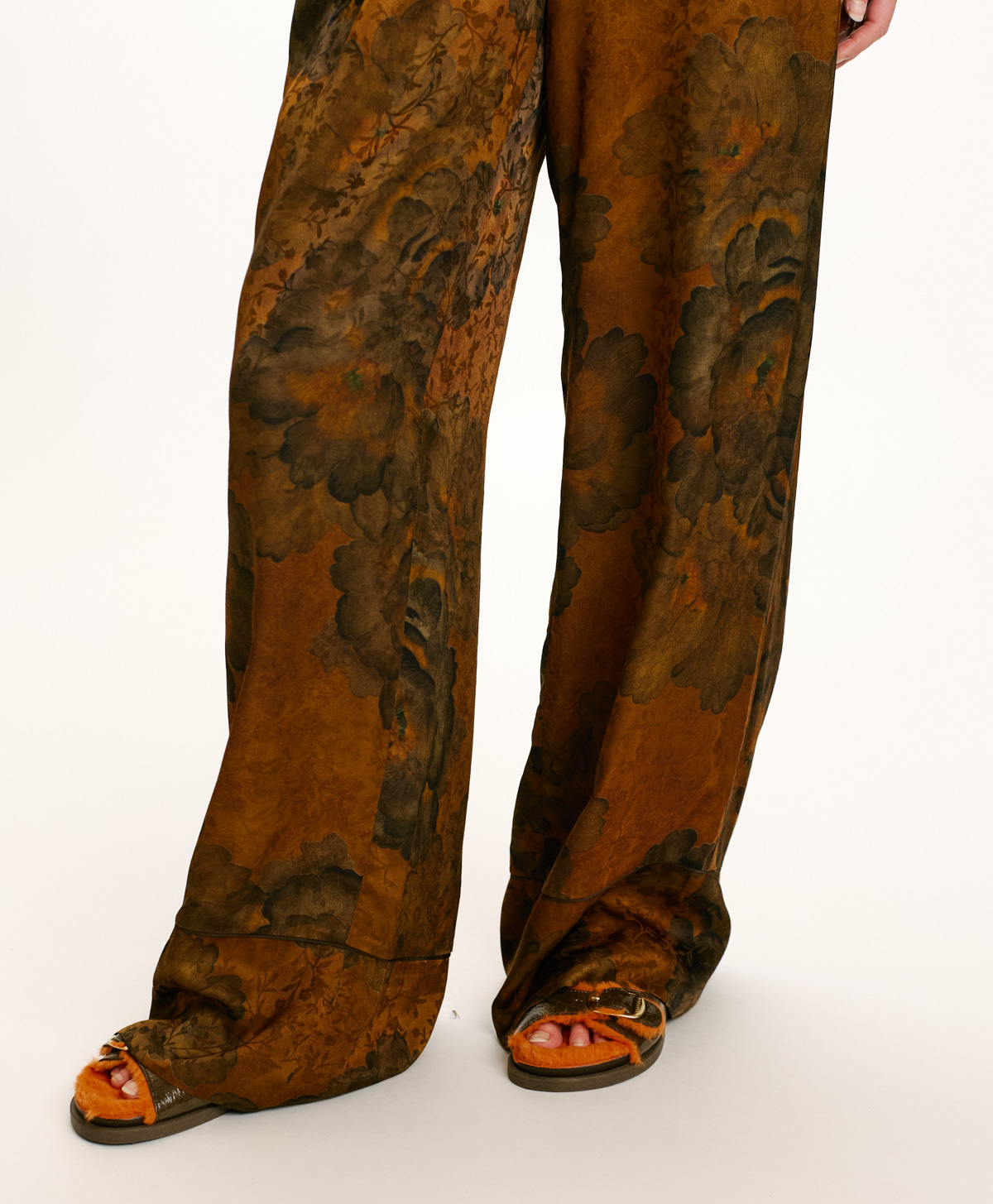 DAIKI PANTS IN PRINTED JACQUARD VISCOSE - TOBACO/OLIVE - Momonì