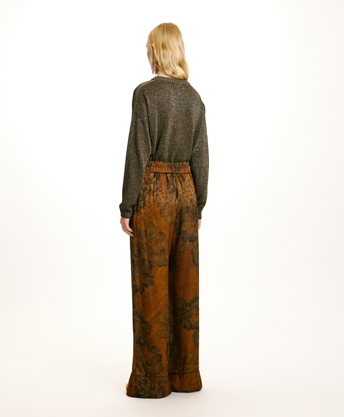 DAIKI PANTS IN PRINTED JACQUARD VISCOSE - TOBACO/OLIVE - Momonì