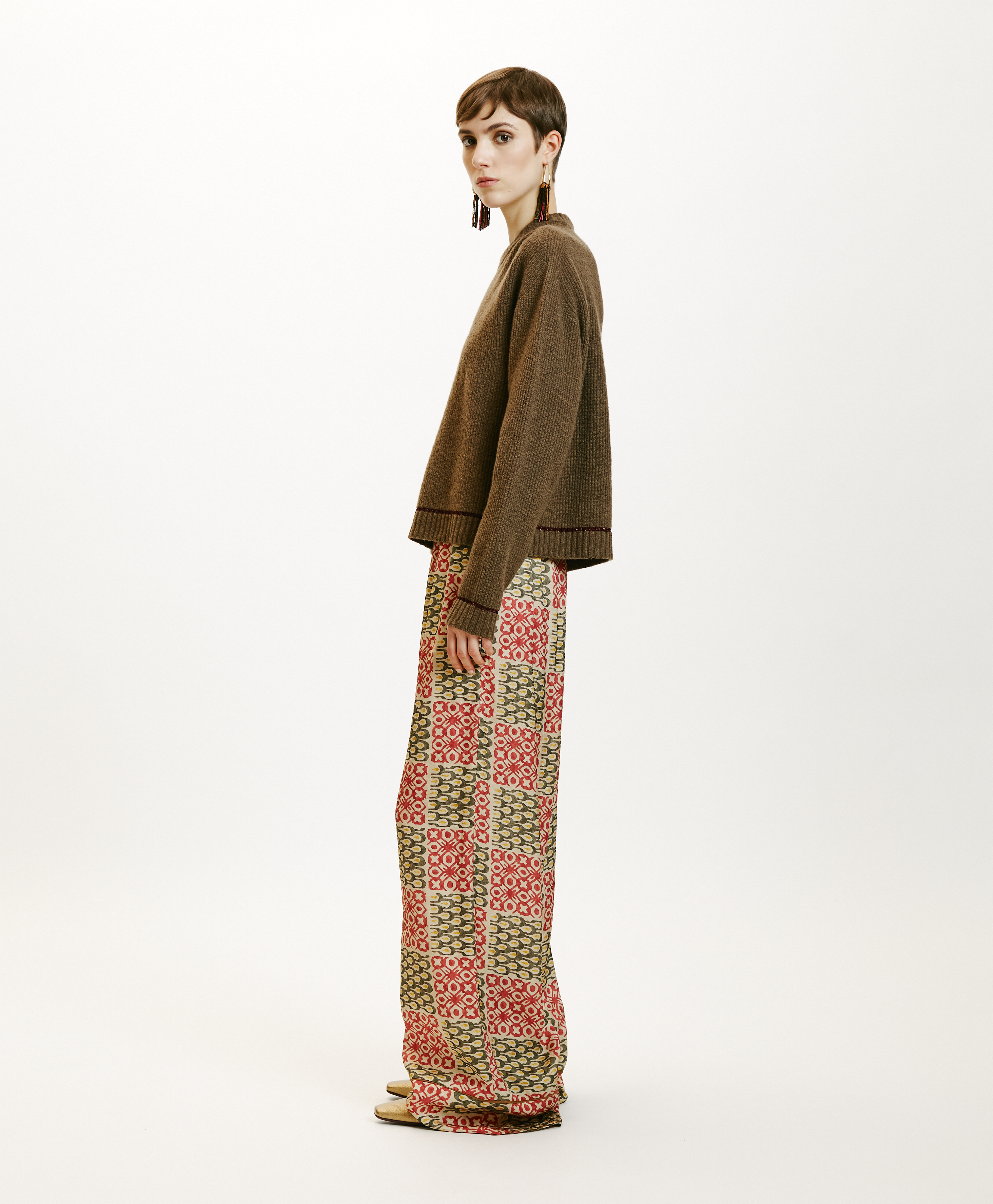 DAIKI PANTS IN PRINTED JACQUARD VISCOSE - ARMY/CORAL - Momonì