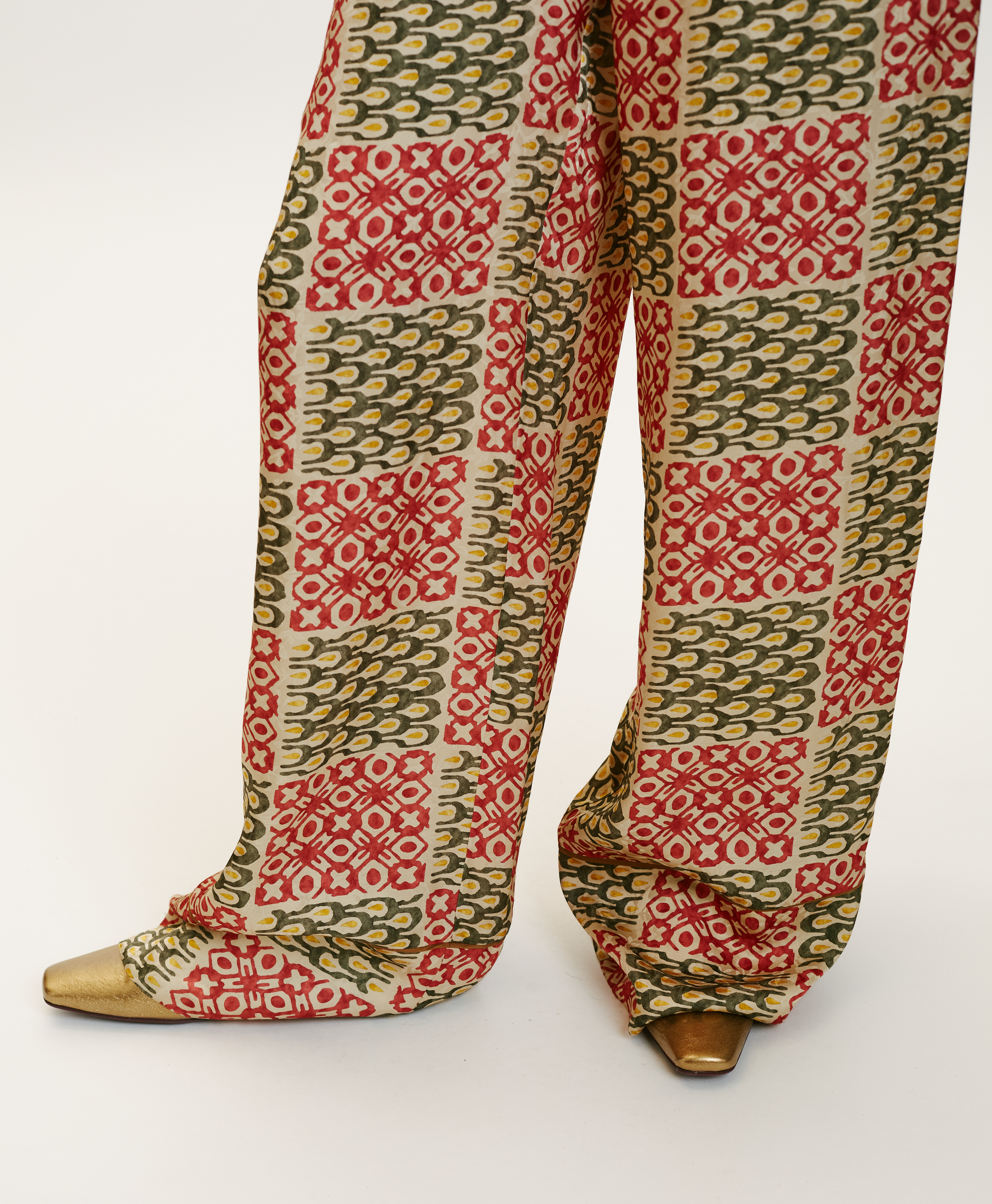 PANTALON DAIKI EN VISCOSE JACQUARD IMPRIMÉE - MILITAIRE/CORAIL - Momonì