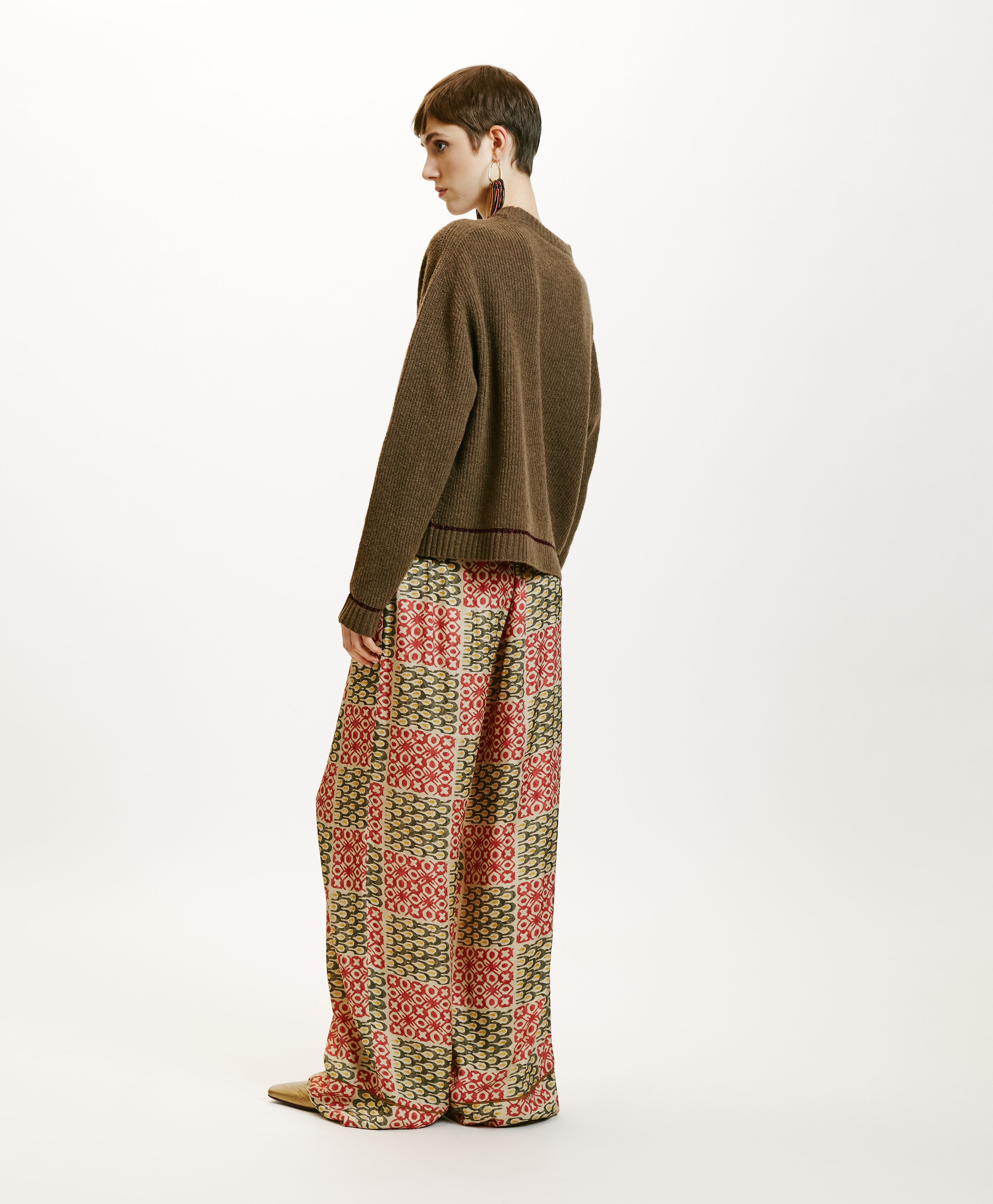 DAIKI PANTS IN PRINTED JACQUARD VISCOSE - ARMY/CORAL - Momonì