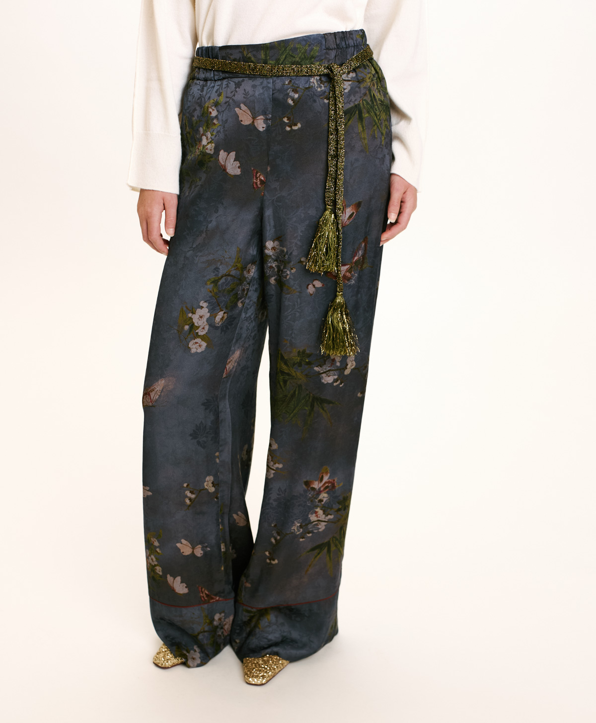 DAIKI PANTS IN PRINTED JACQUARD VISCOSE - MULTICOLOR DUSTY GREY - Momonì