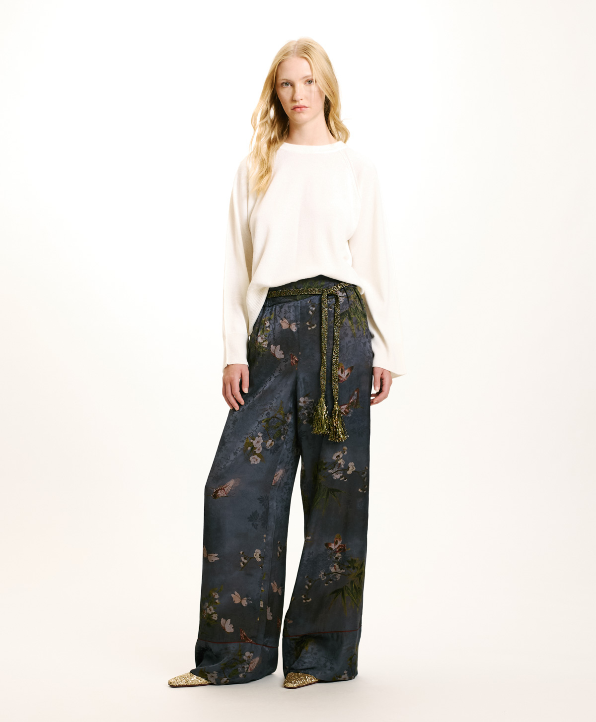 DAIKI PANTS IN PRINTED JACQUARD VISCOSE - MULTICOLOR DUSTY GREY - Momonì