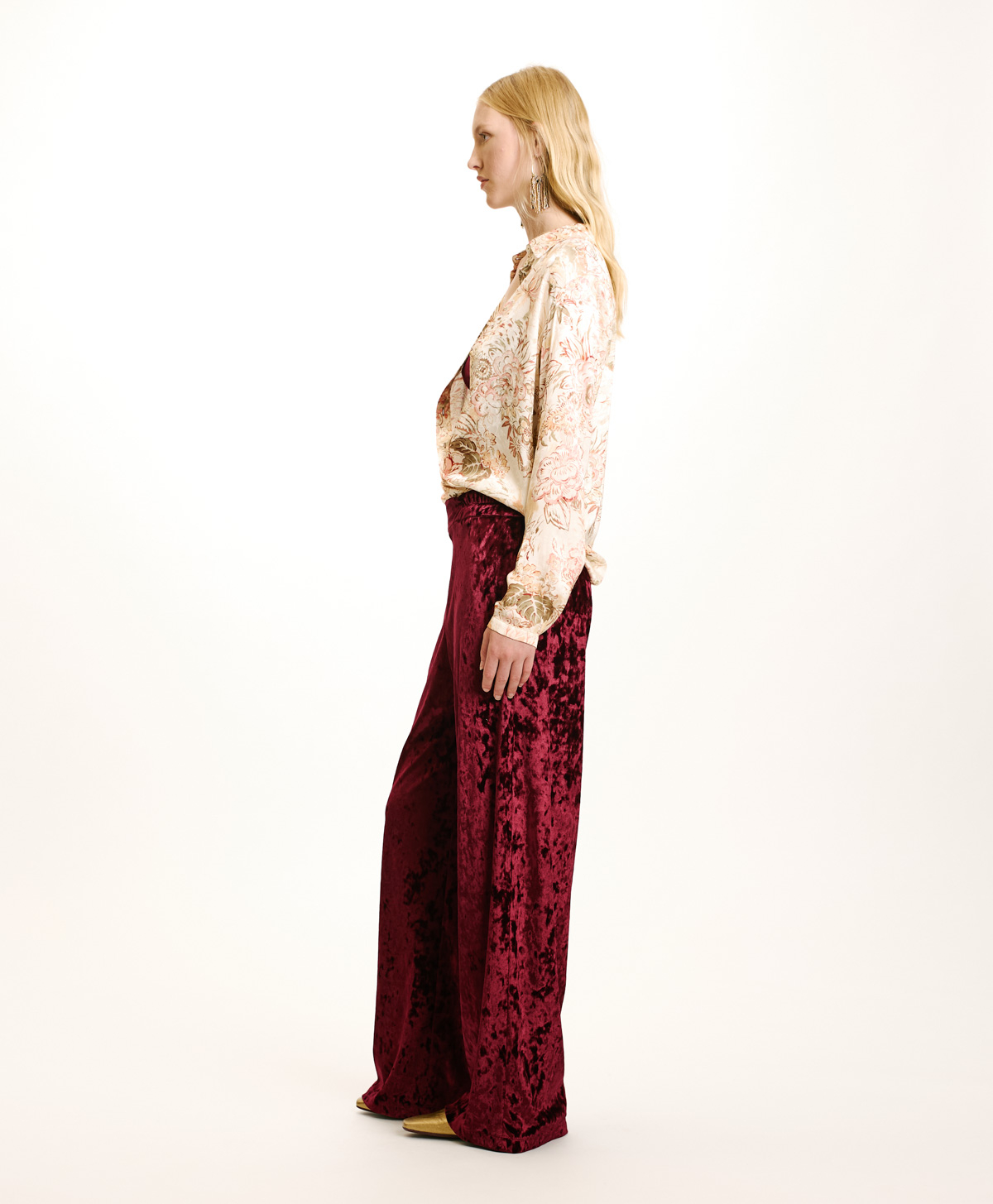 BACCARAT PANTS IN STRETCH VELVET - BORDEAUX - Momonì