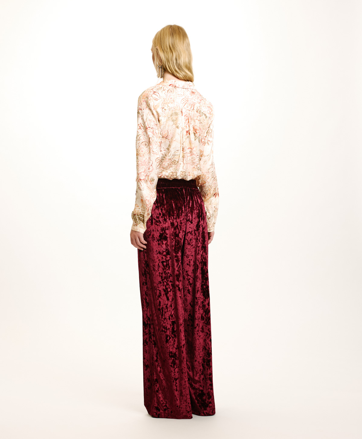 BACCARAT PANTS IN STRETCH VELVET - BORDEAUX - Momonì