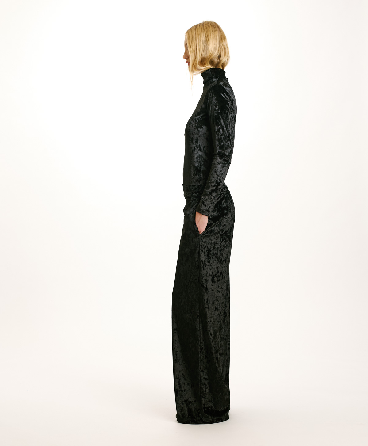 BACCARAT PANTS IN STRETCH VELVET - BLACK - Momonì