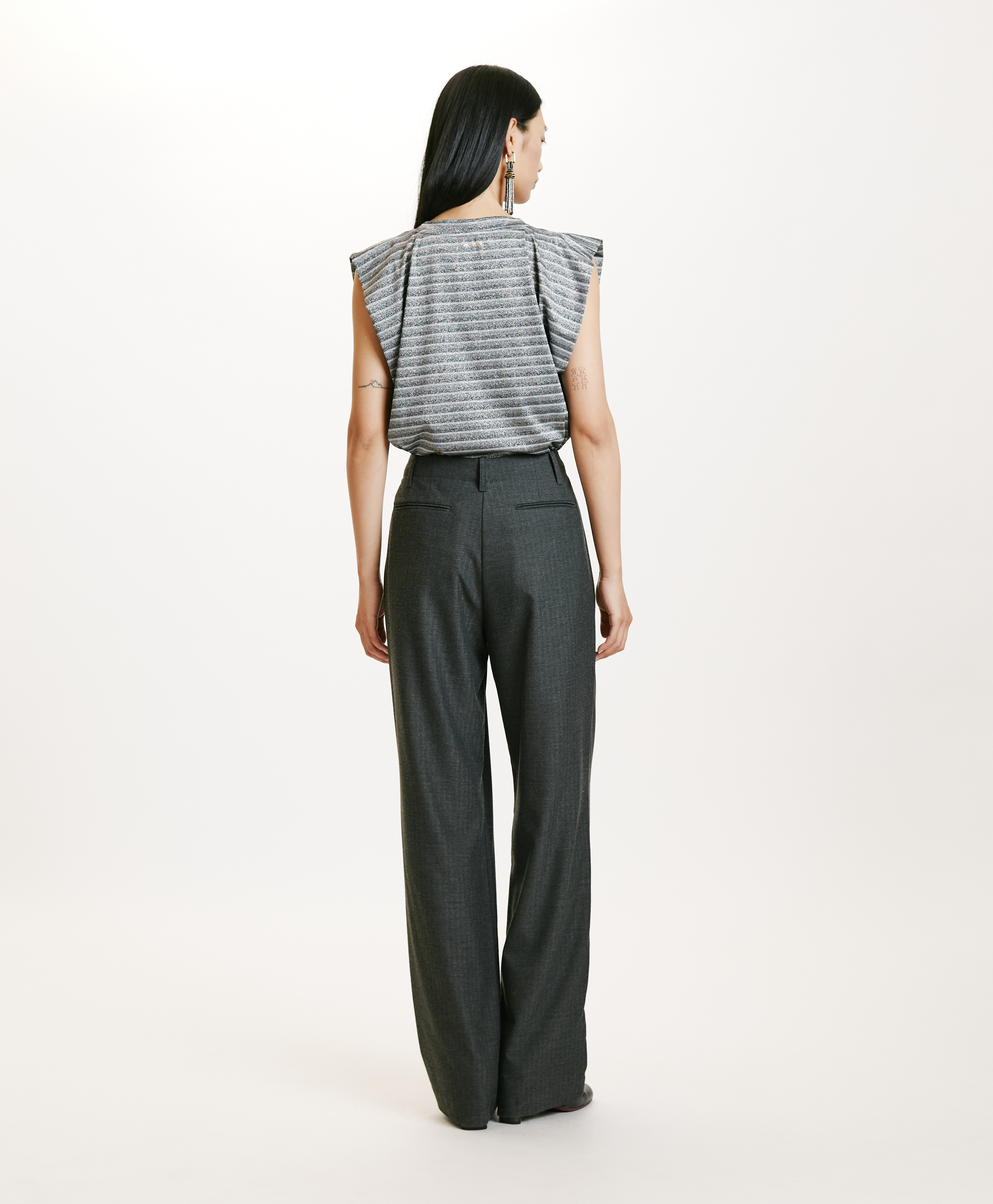 SORAI PANTS IN STRETCH CHEVRON VISCOSE WOOL - CHARCOAL GRAY - Momonì