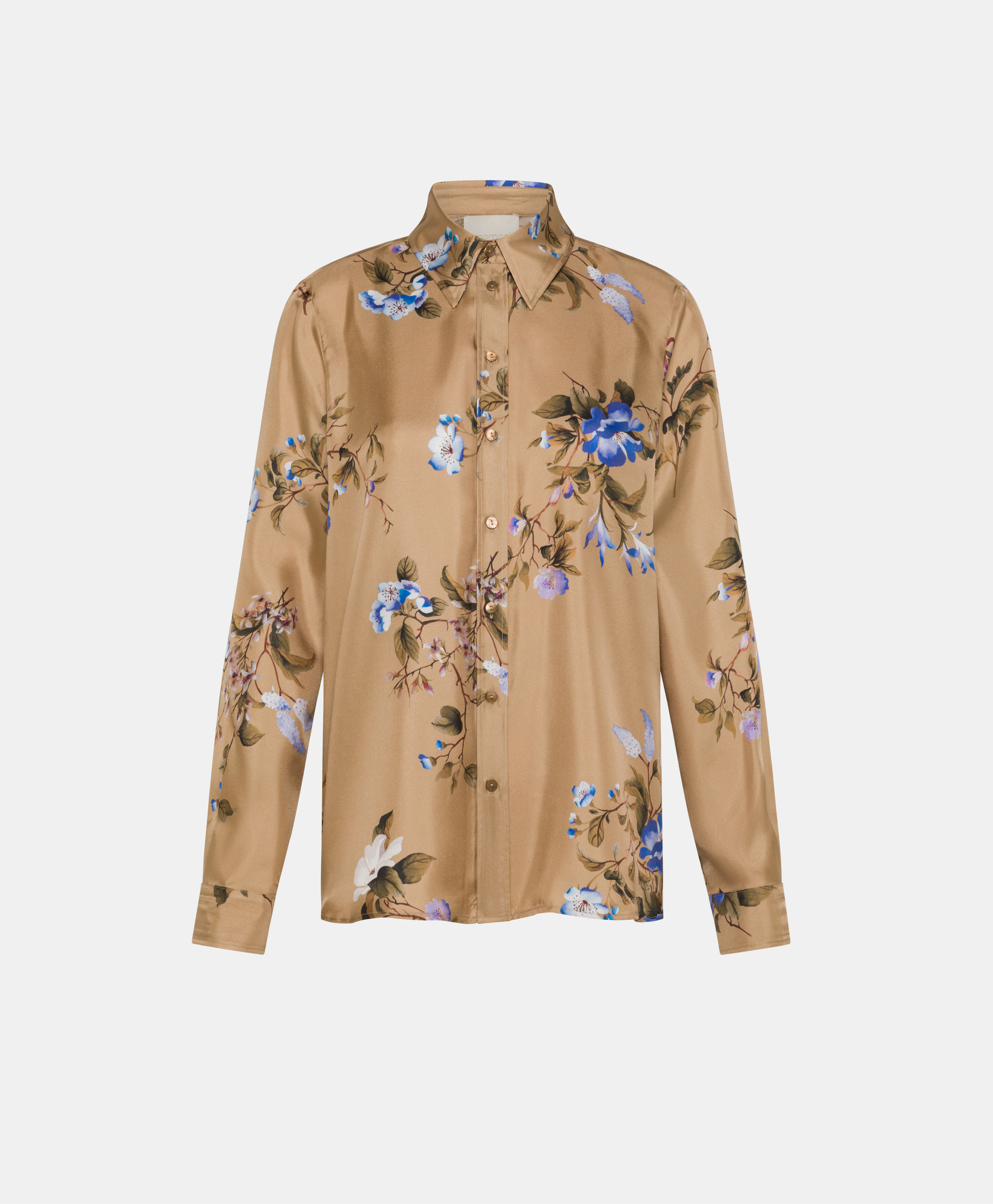 ARLES SHIRT IN PRINTED SILK TWILL - TABACCO/BLUETTE - Momonì