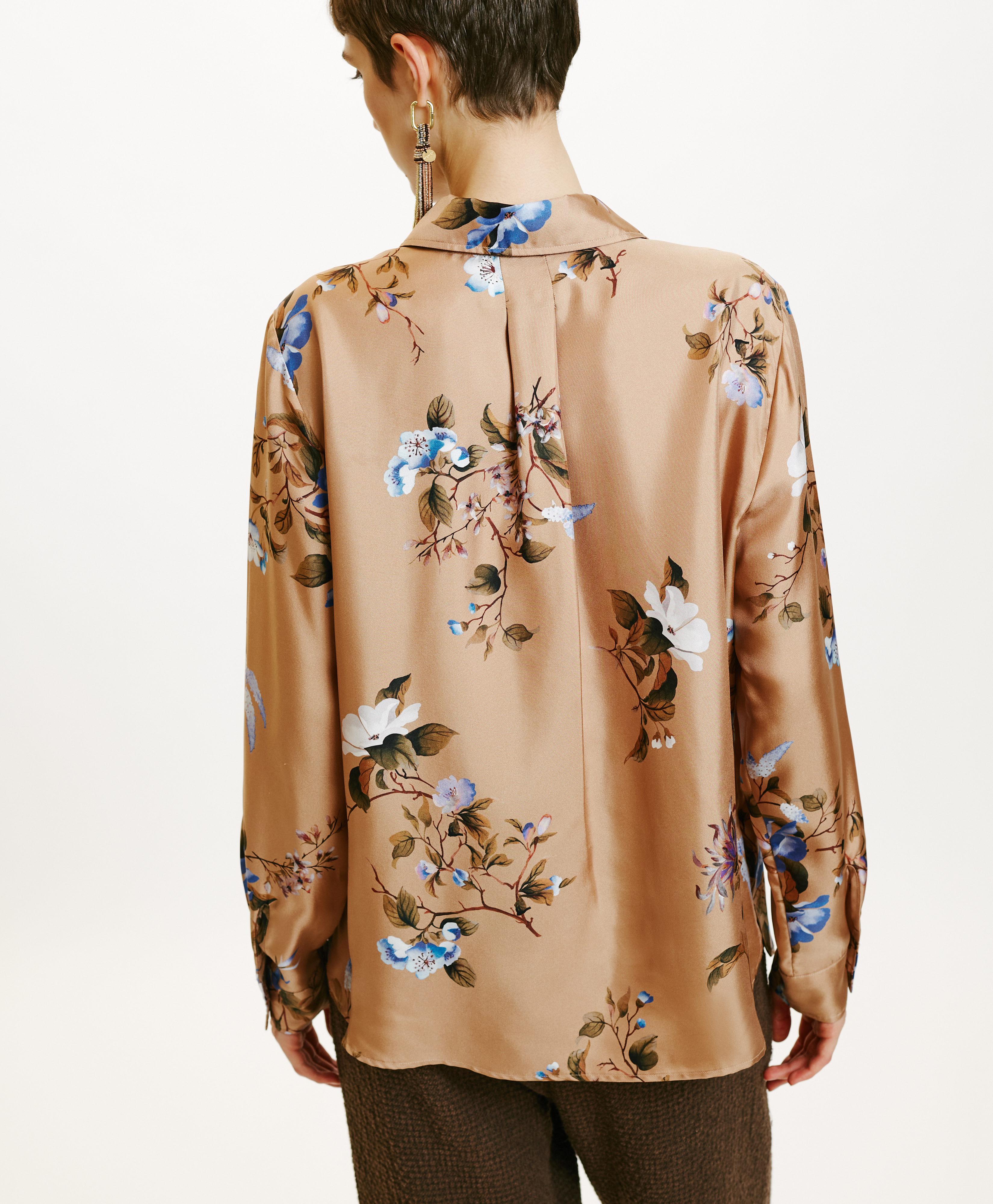 ARLES SHIRT IN PRINTED SILK TWILL - TABACCO/BLUETTE - Momonì