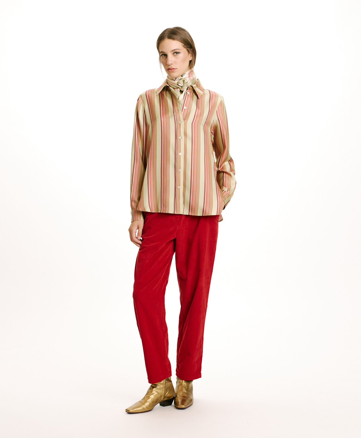 ARLES SHIRT IN PRINTED SILK TWILL - AQUA GREEN/RED - Momonì