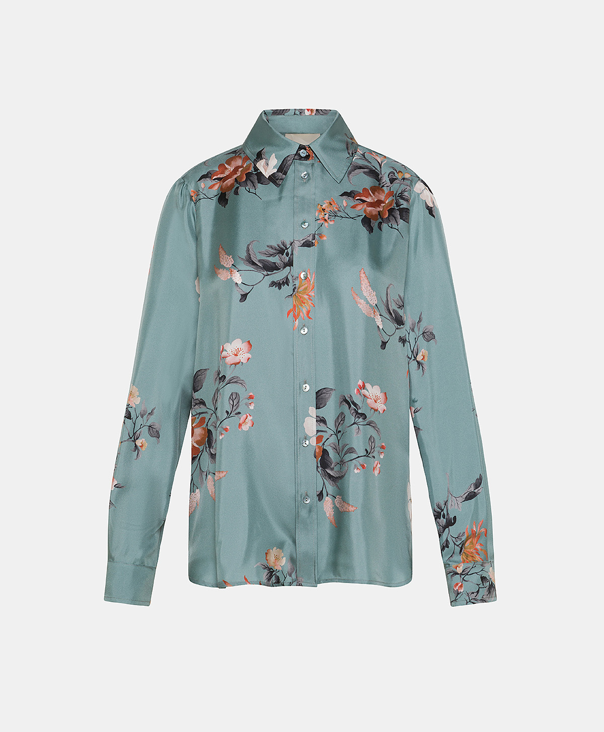 ARLES SHIRT IN PRINTED SILK TWILL - AQUA GREEN/RED - Momonì