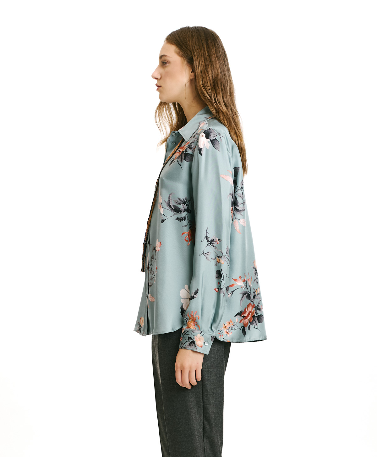 ARLES SHIRT IN PRINTED SILK TWILL - AQUA GREEN/RED - Momonì