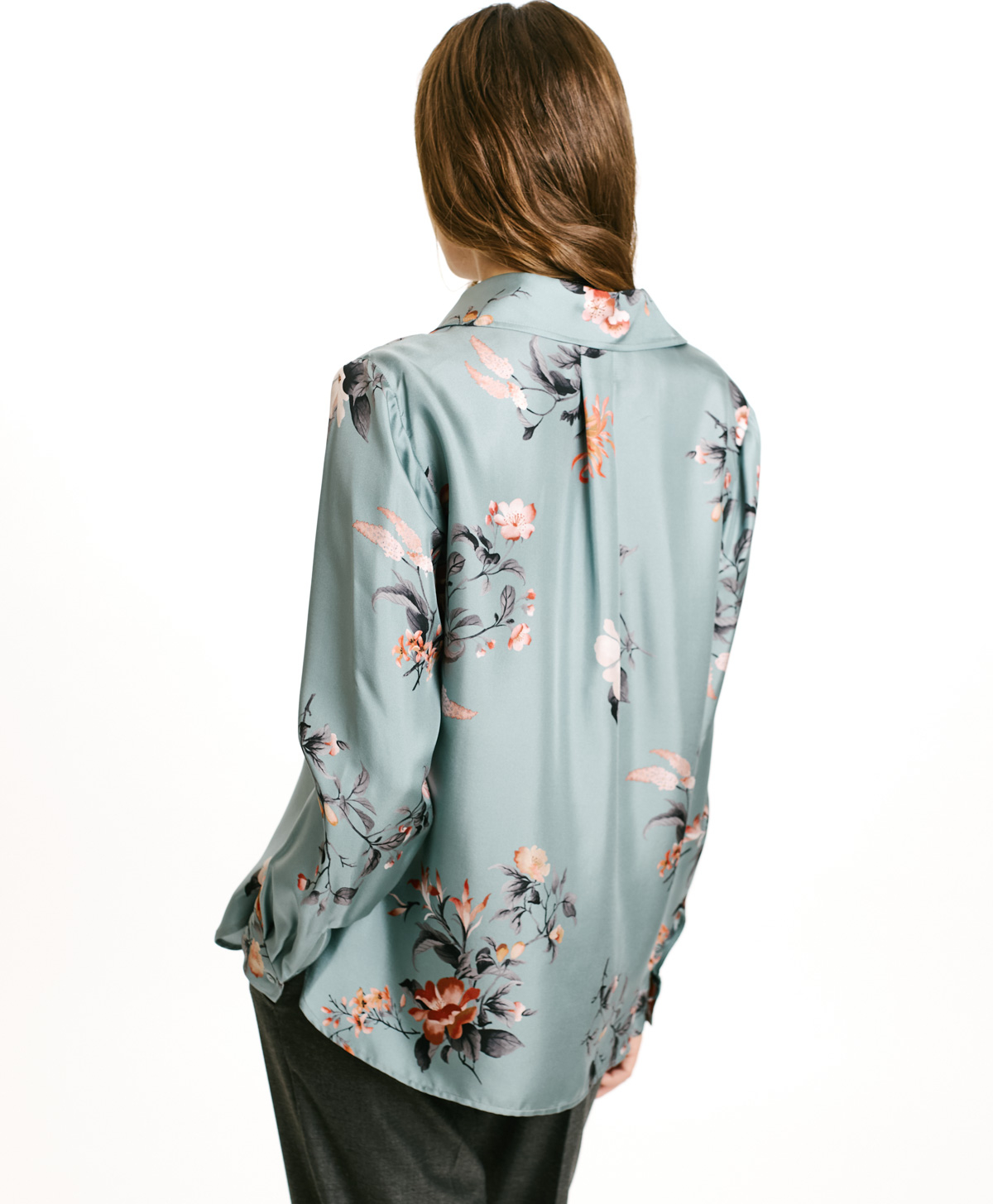 ARLES SHIRT IN PRINTED SILK TWILL - AQUA GREEN/RED - Momonì