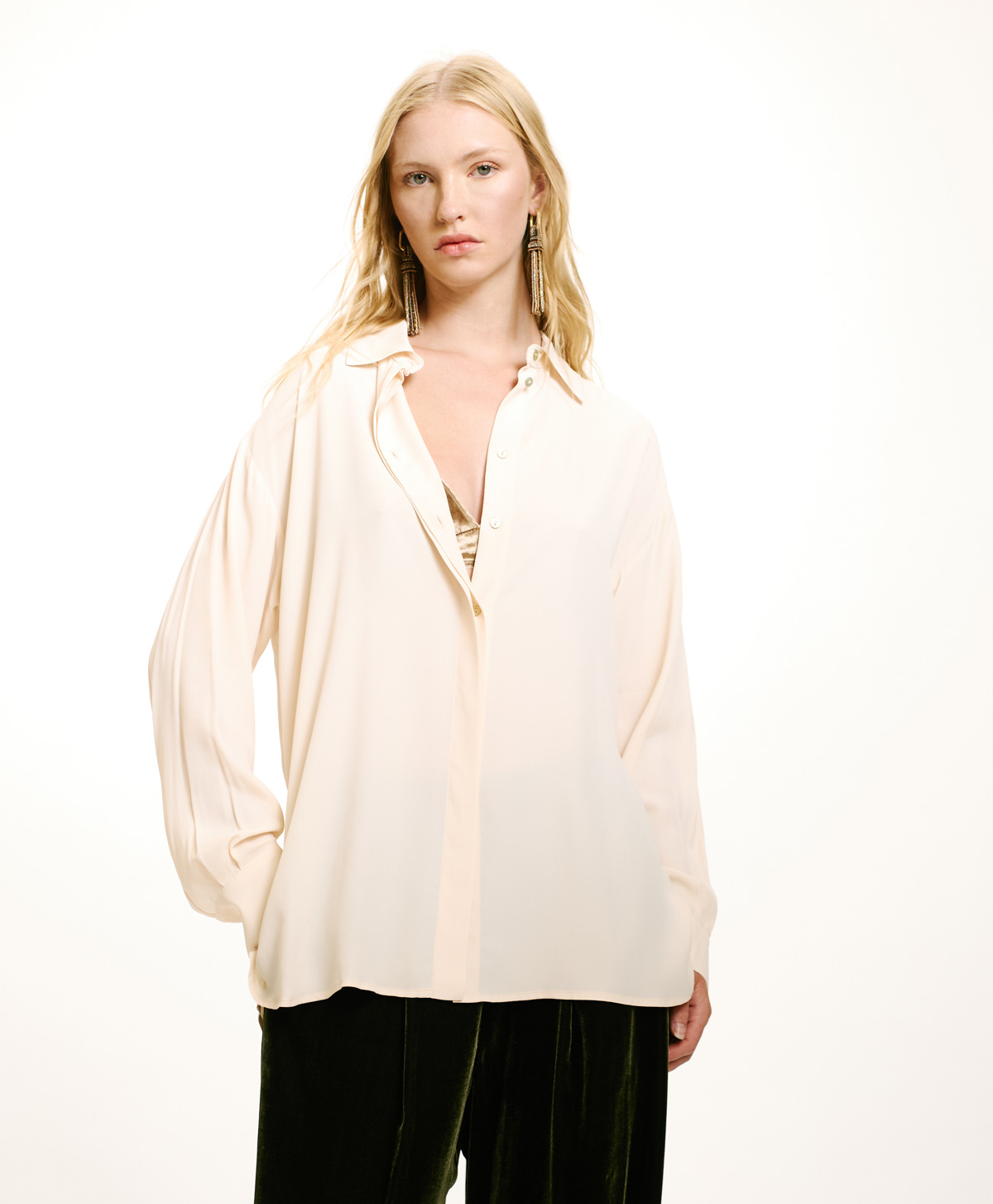 SAYONARA SHIRT IN SOLID COLOUR ACETATE/SILK - CREAM - Momonì