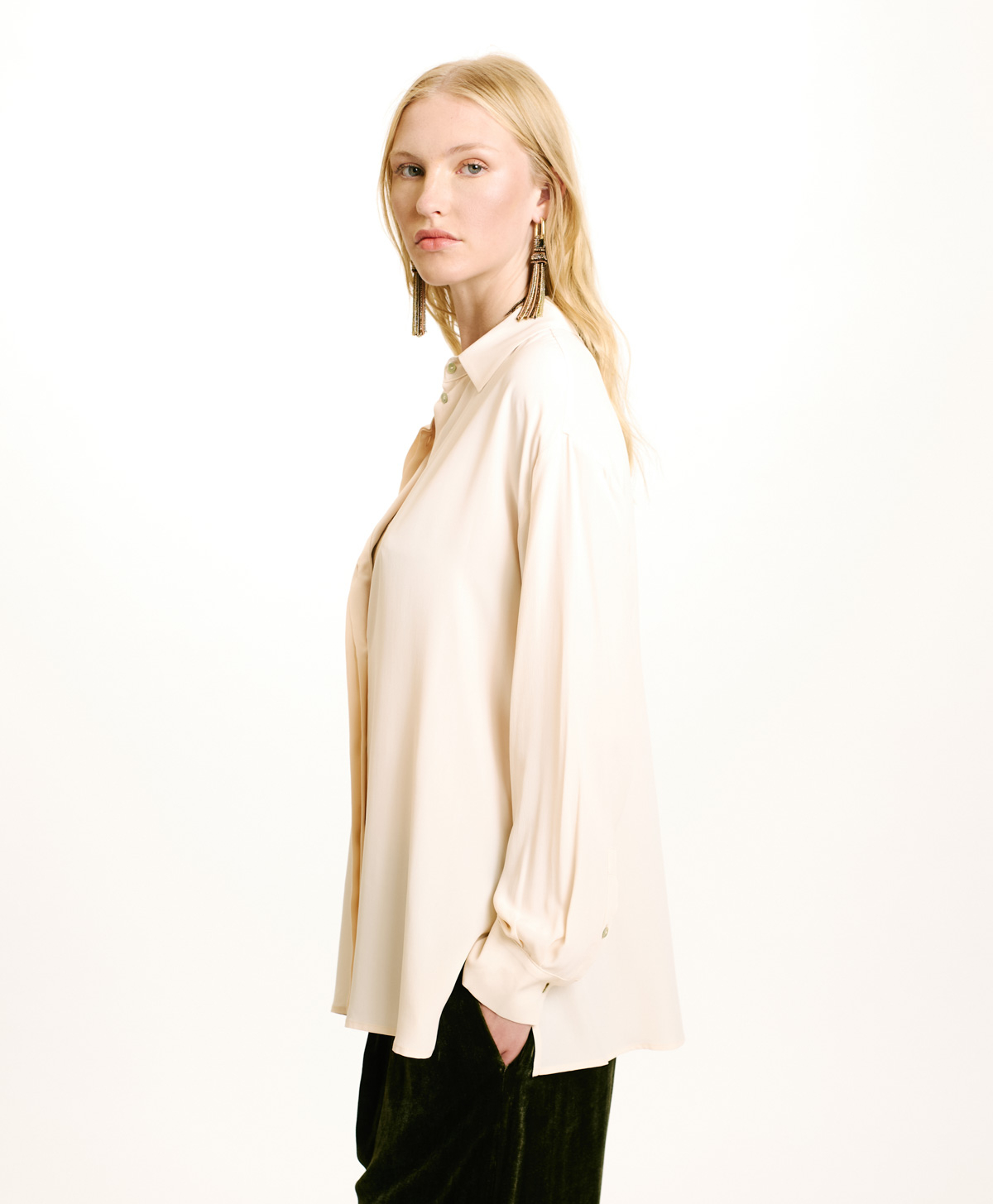 SAYONARA SHIRT IN SOLID COLOUR ACETATE/SILK - CREAM - Momonì