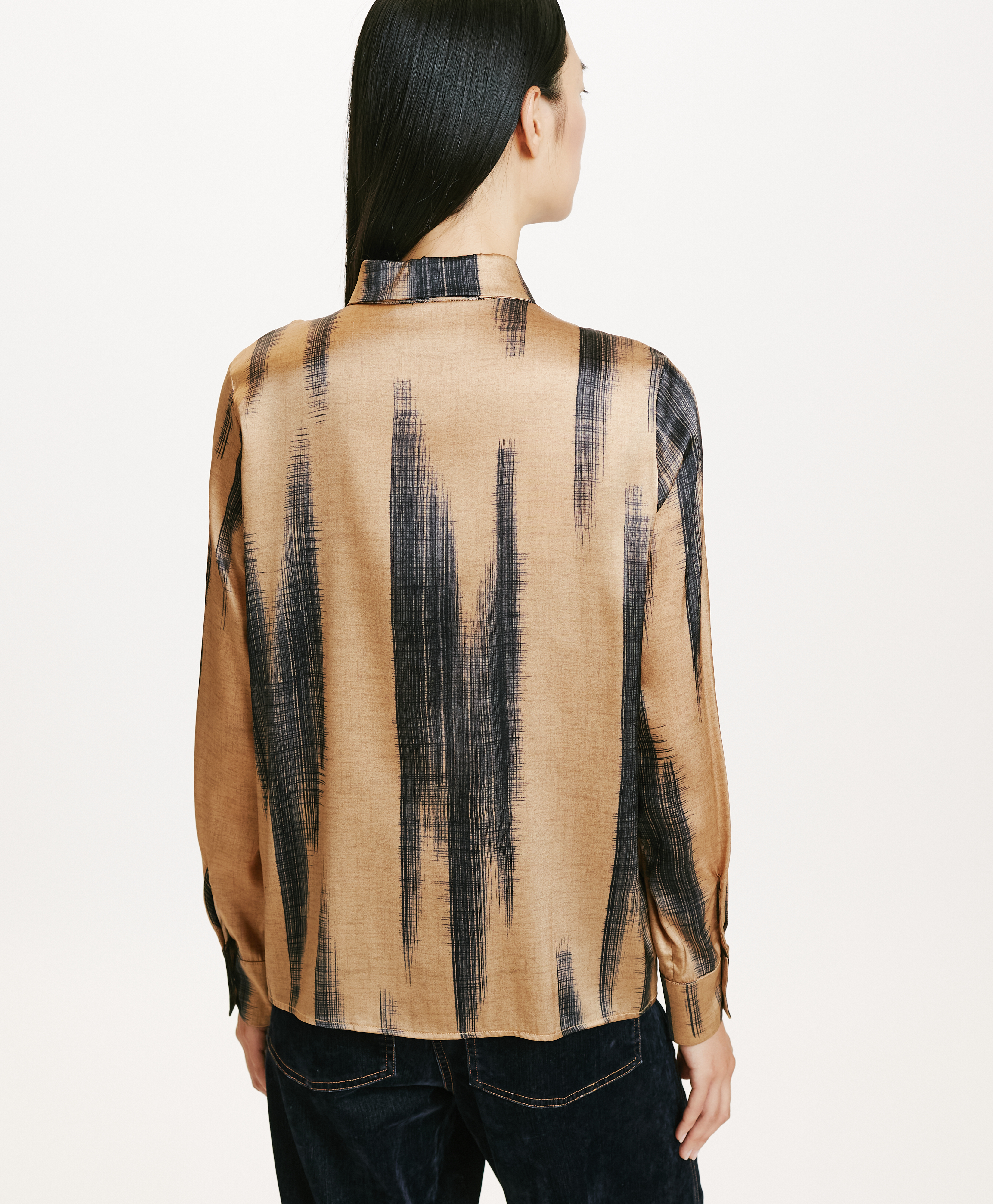 SIMON SHIRT IN PRINTED STRETCH SATIN - GOLD/BLUE - Momonì