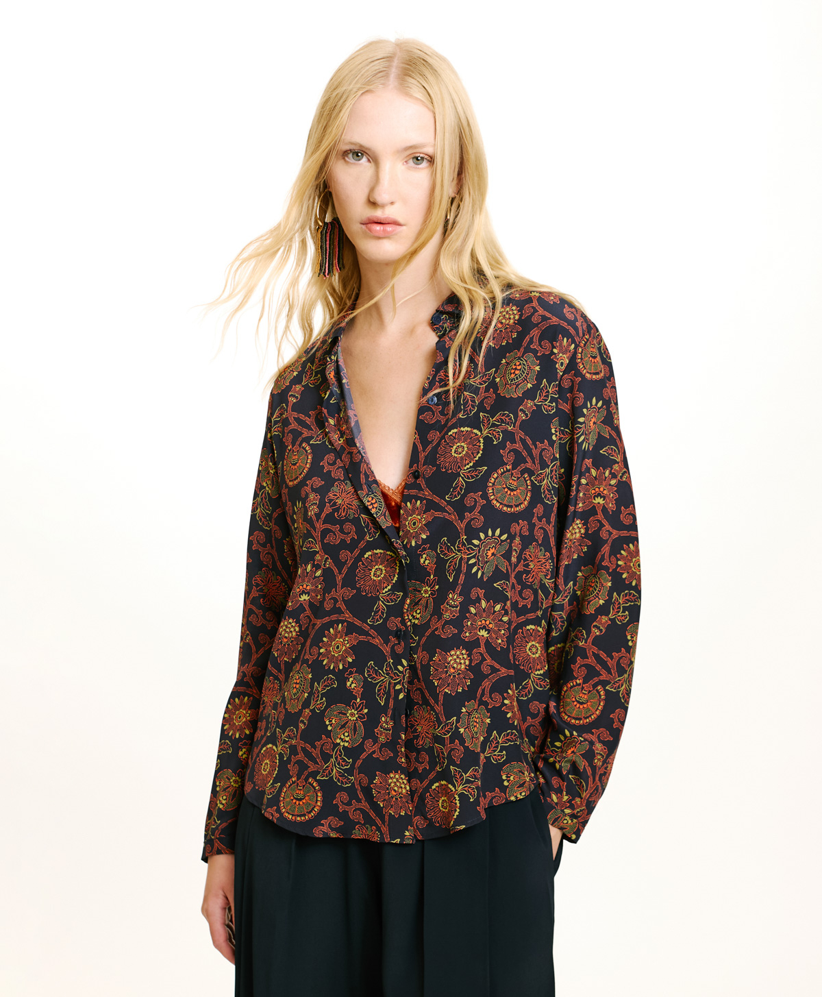 MEUDON SHIRT IN PRINTED CREPE DE CHINE - BLUE/ORANGE - Momonì