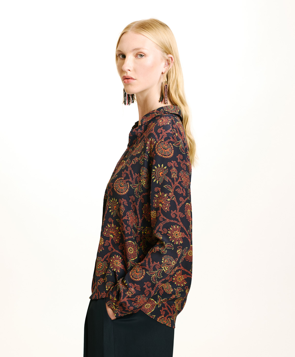 MEUDON SHIRT IN PRINTED CREPE DE CHINE - BLUE/ORANGE - Momonì