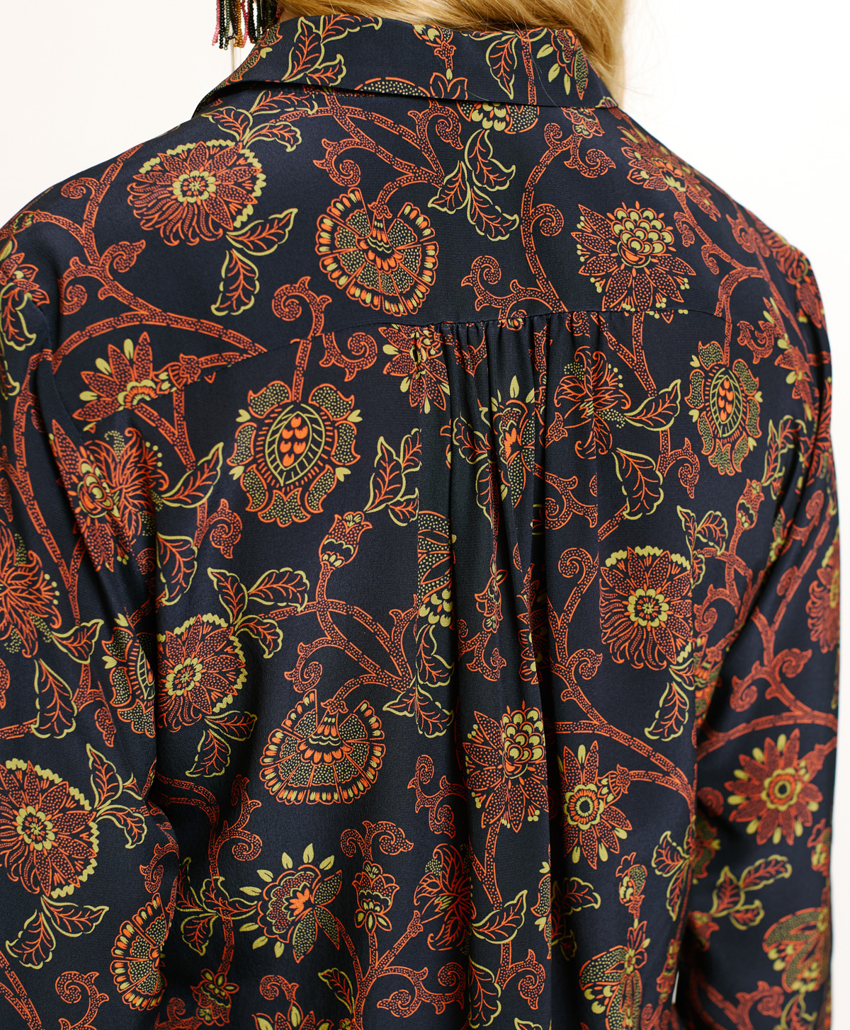 MEUDON SHIRT IN PRINTED CREPE DE CHINE - BLUE/ORANGE - Momonì