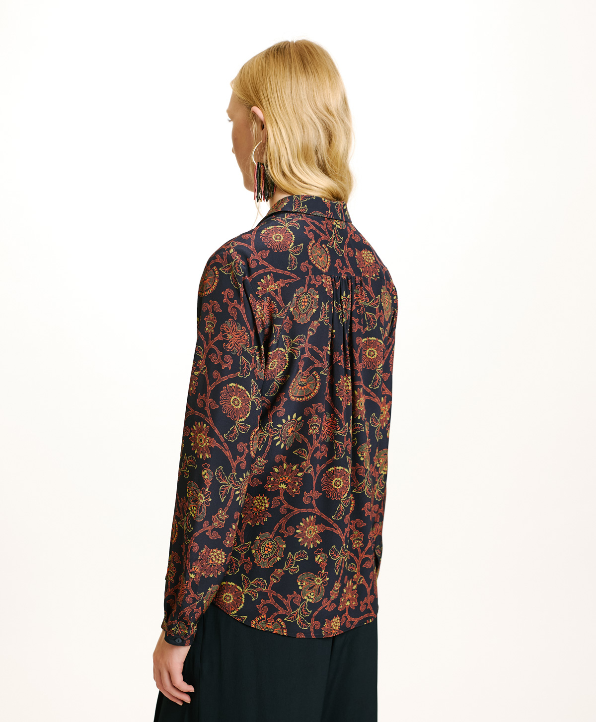 MEUDON SHIRT IN PRINTED CREPE DE CHINE - BLUE/ORANGE - Momonì