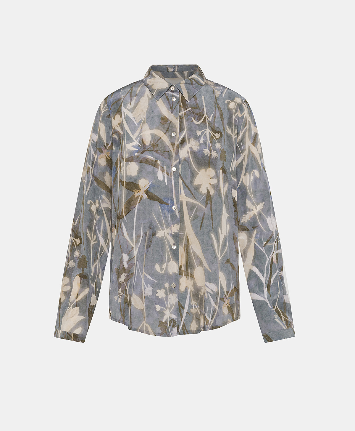 MEUDON SHIRT IN PRINTED CREPE DE CHINE - DUSTY BLUE/CREAM - Momonì