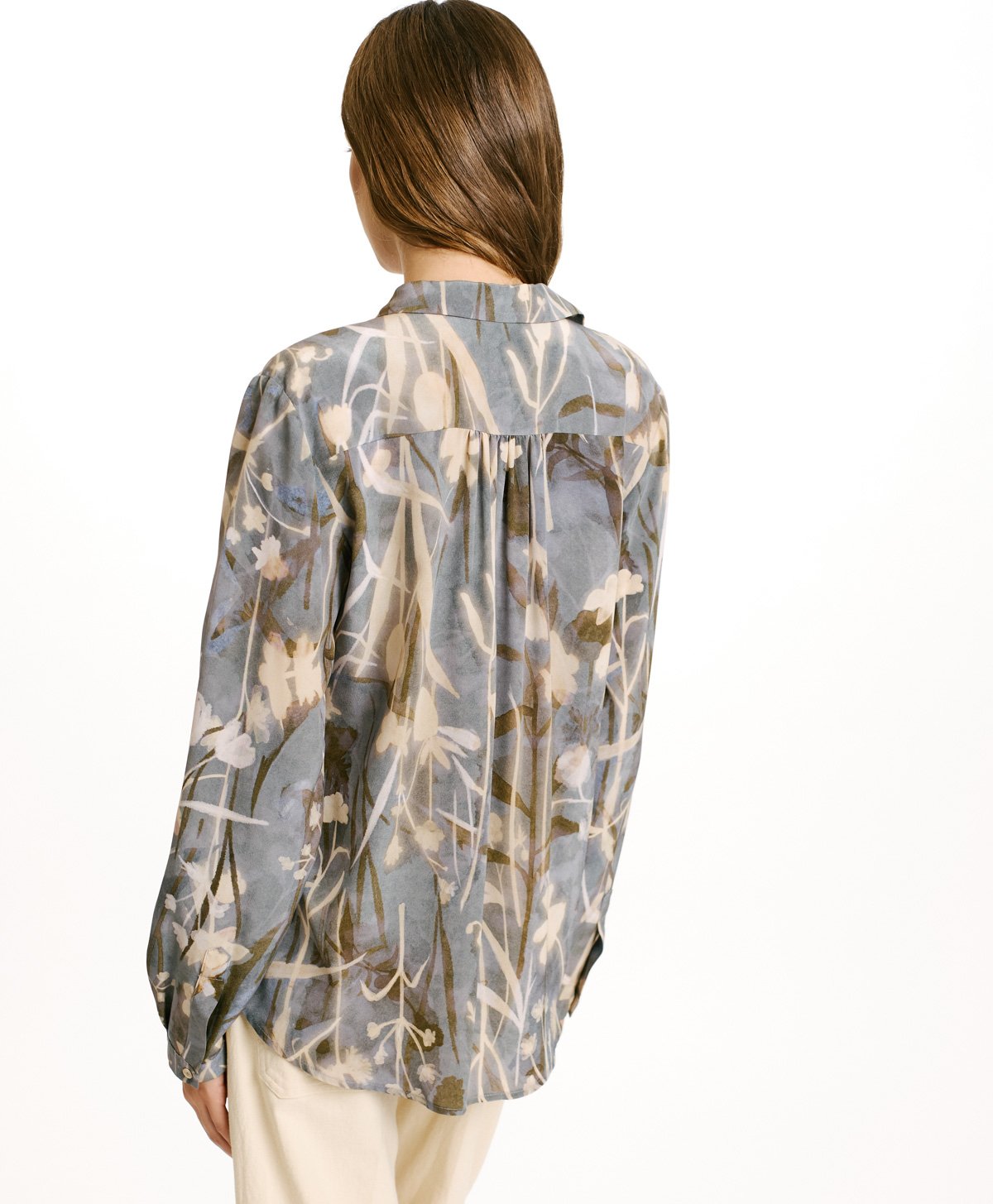 MEUDON SHIRT IN PRINTED CREPE DE CHINE - DUSTY BLUE/CREAM - Momonì