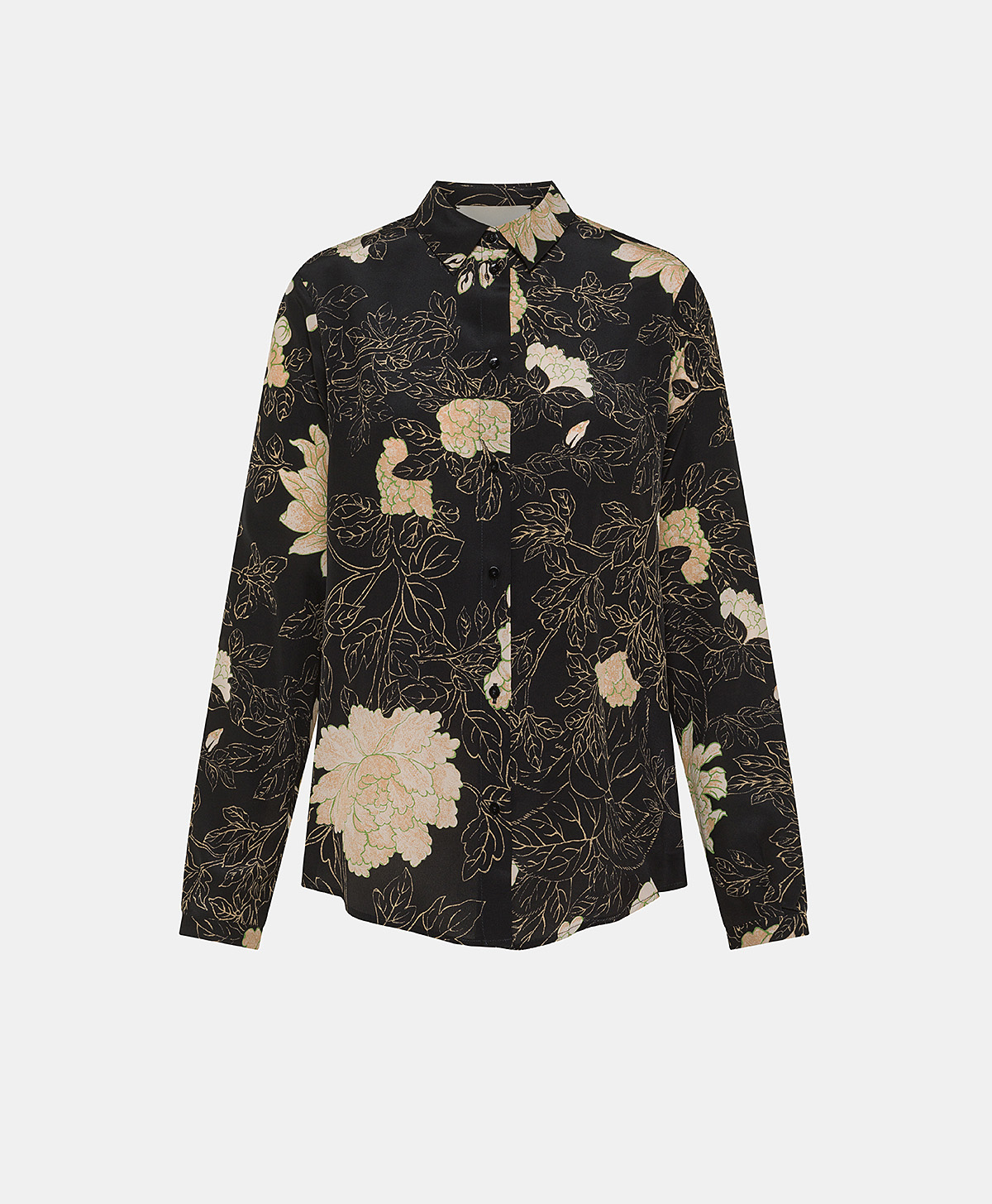 MEUDON SHIRT IN PRINTED CREPE DE CHINE - BLACK/POWDER PINK - Momonì