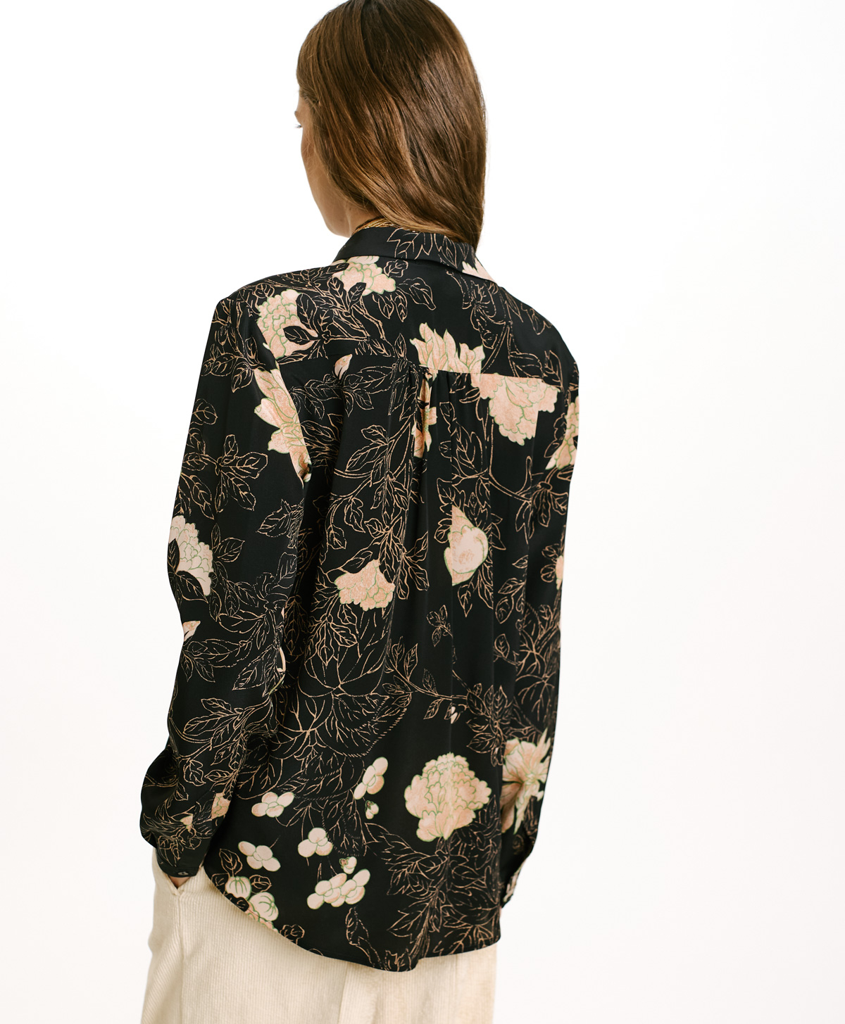 MEUDON SHIRT IN PRINTED CREPE DE CHINE - BLACK/POWDER PINK - Momonì