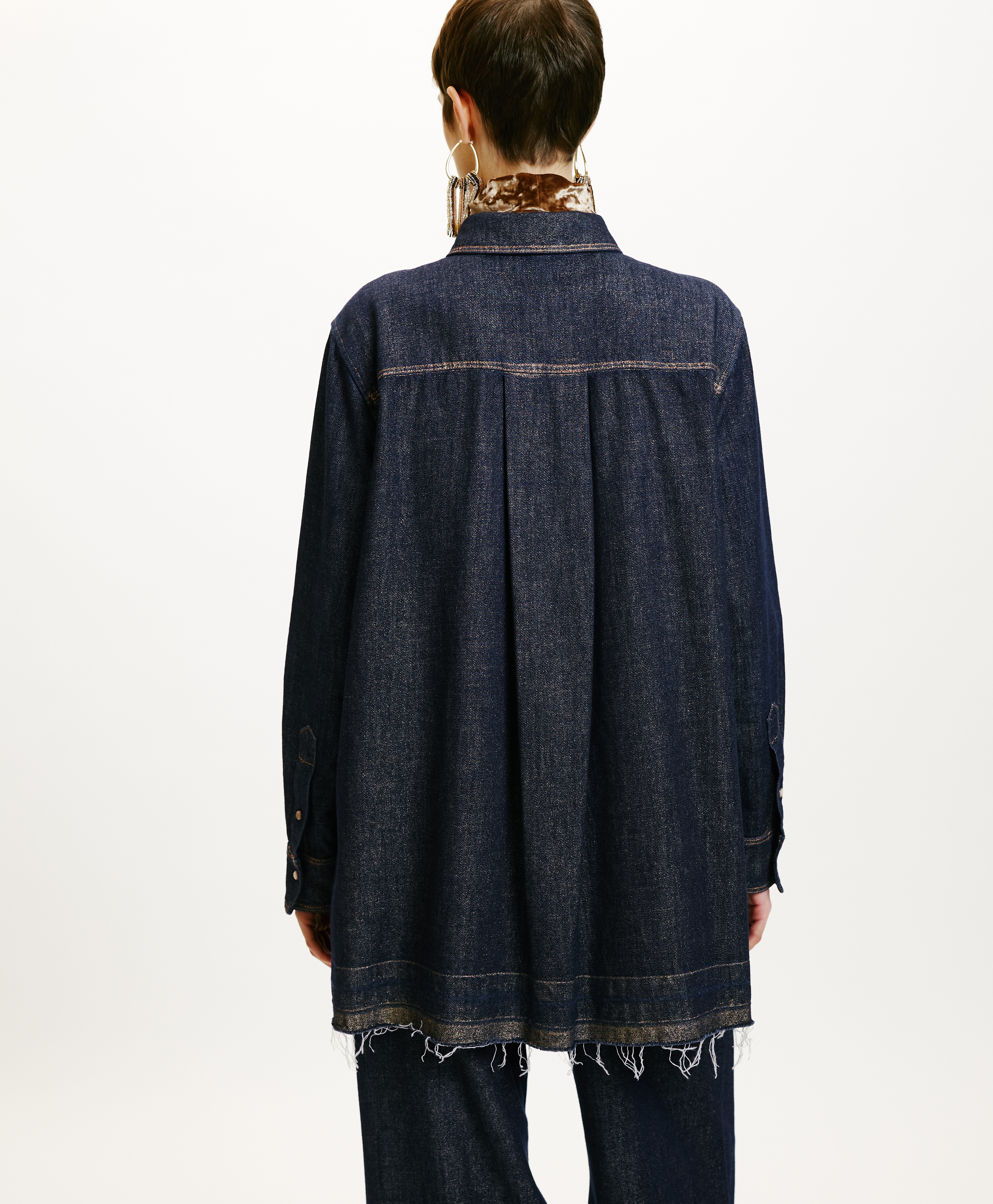 AURA SHIRT IN LAMINATED DENIM - BLUE/GOLD - Momonì