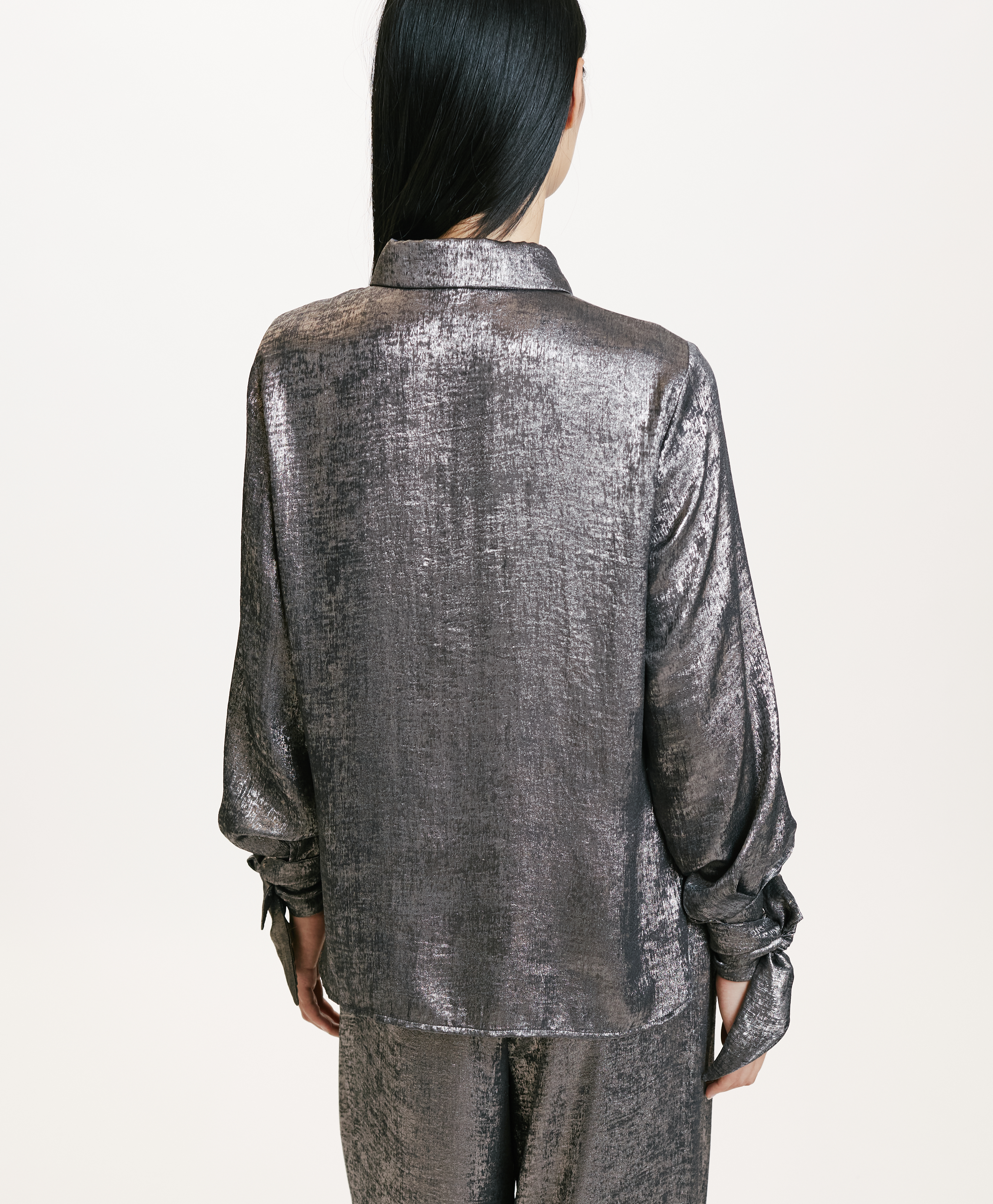 SAKE SHIRT IN FLUID LAMINATED FABRIC - SILVER - Momonì