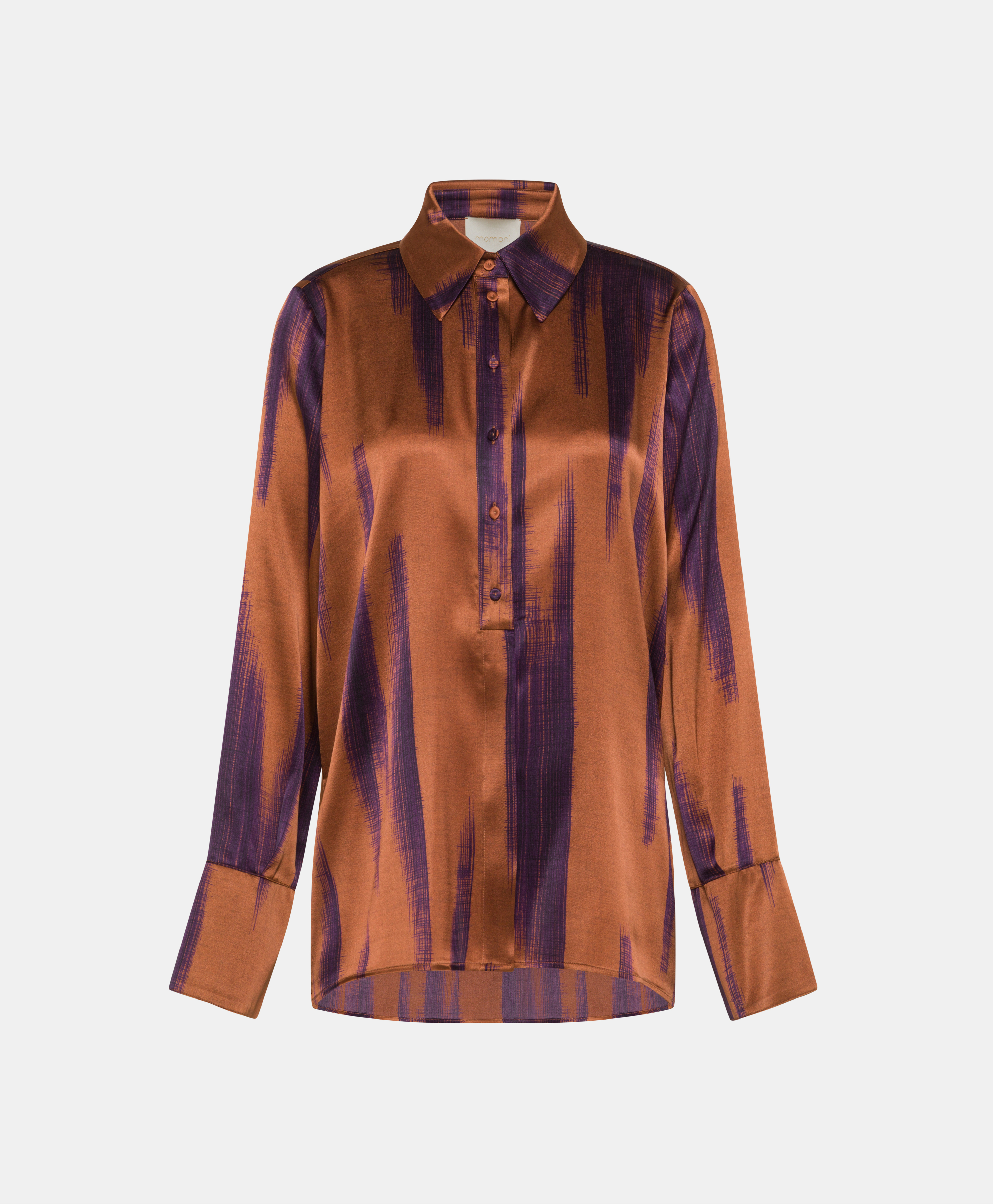 HAKINARI SHIRT IN PRINTED STRETCH SATIN - RUST/INK - Momonì