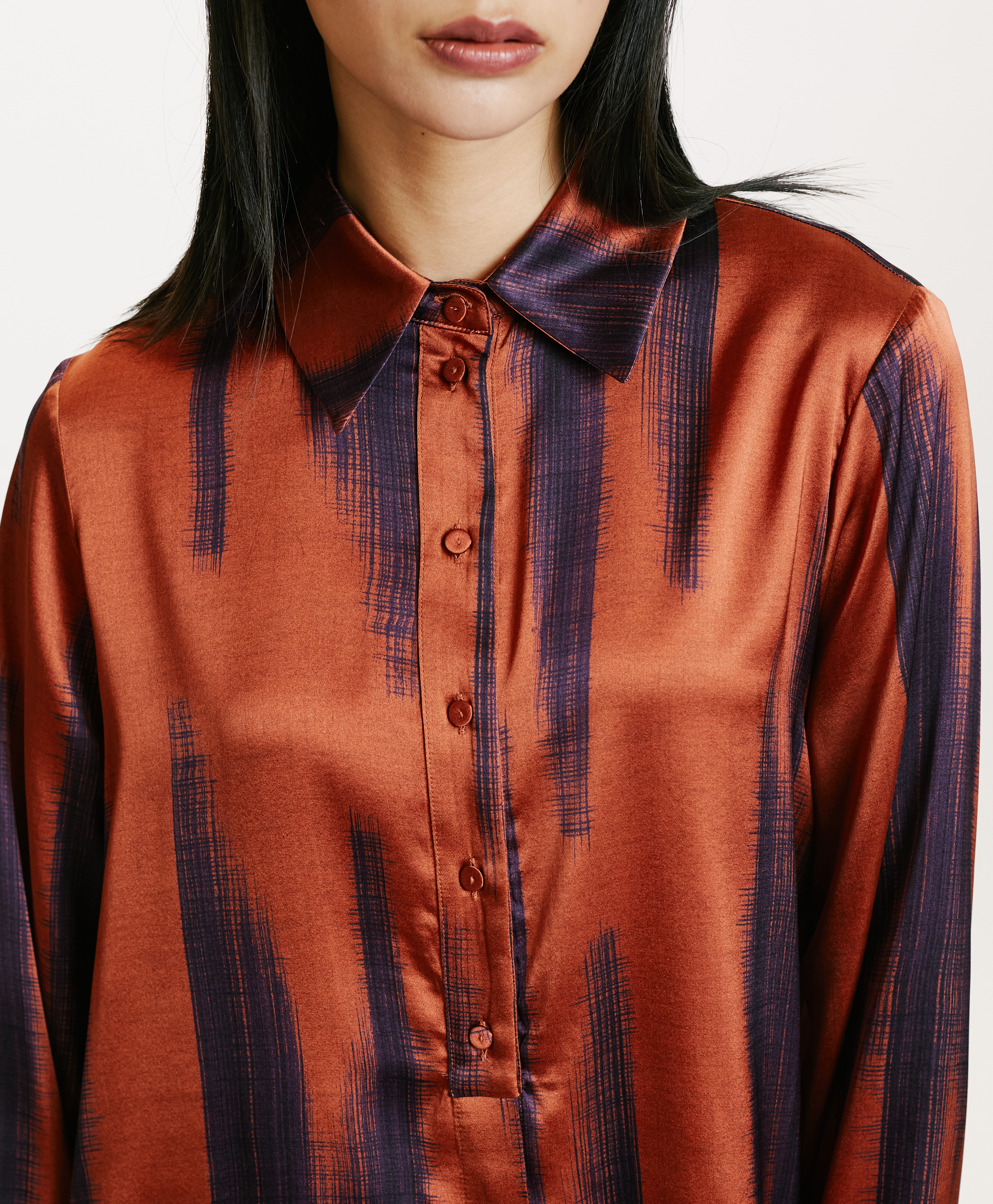 HAKINARI SHIRT IN PRINTED STRETCH SATIN - RUST/INK - Momonì