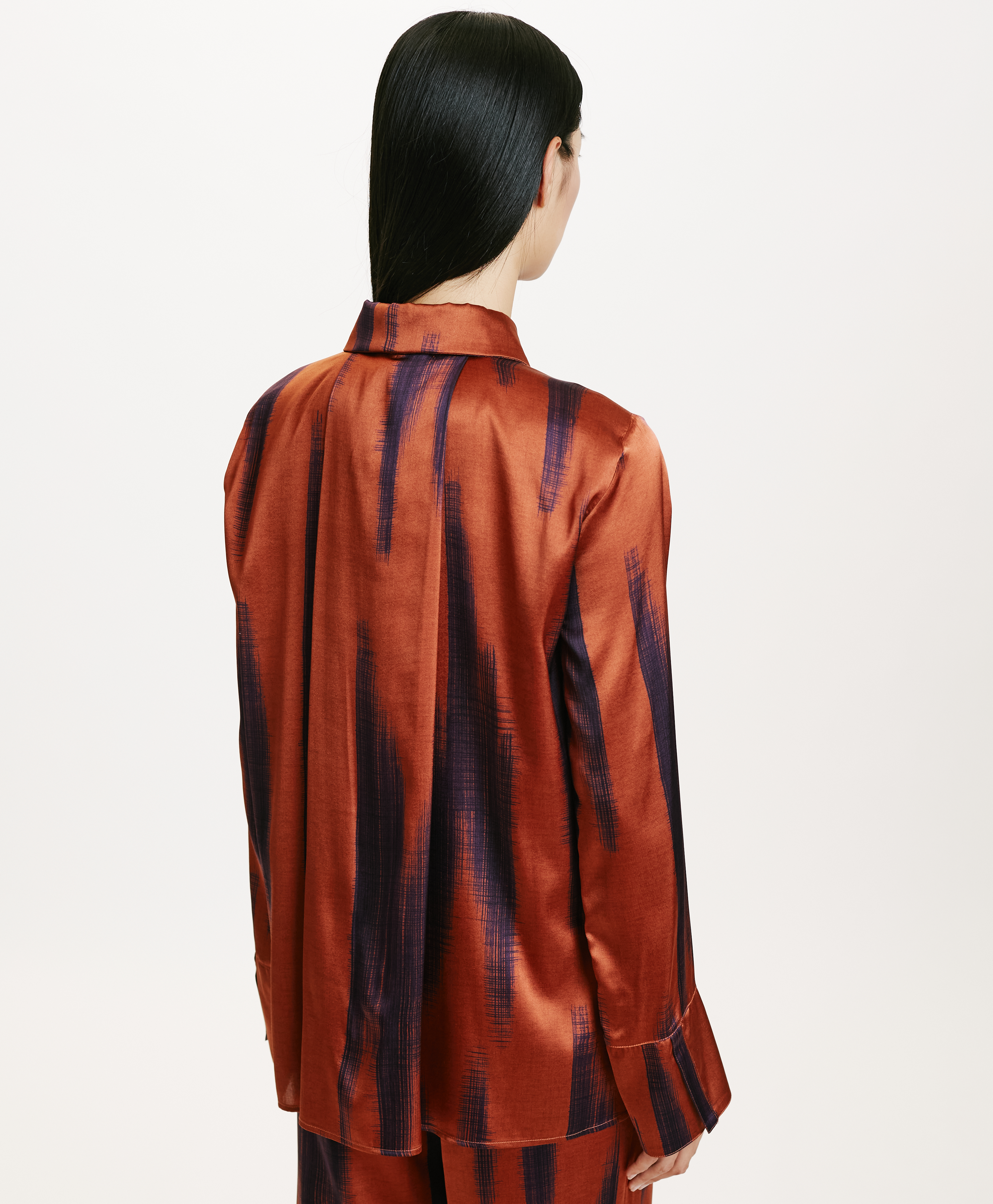 HAKINARI SHIRT IN PRINTED STRETCH SATIN - RUST/INK - Momonì