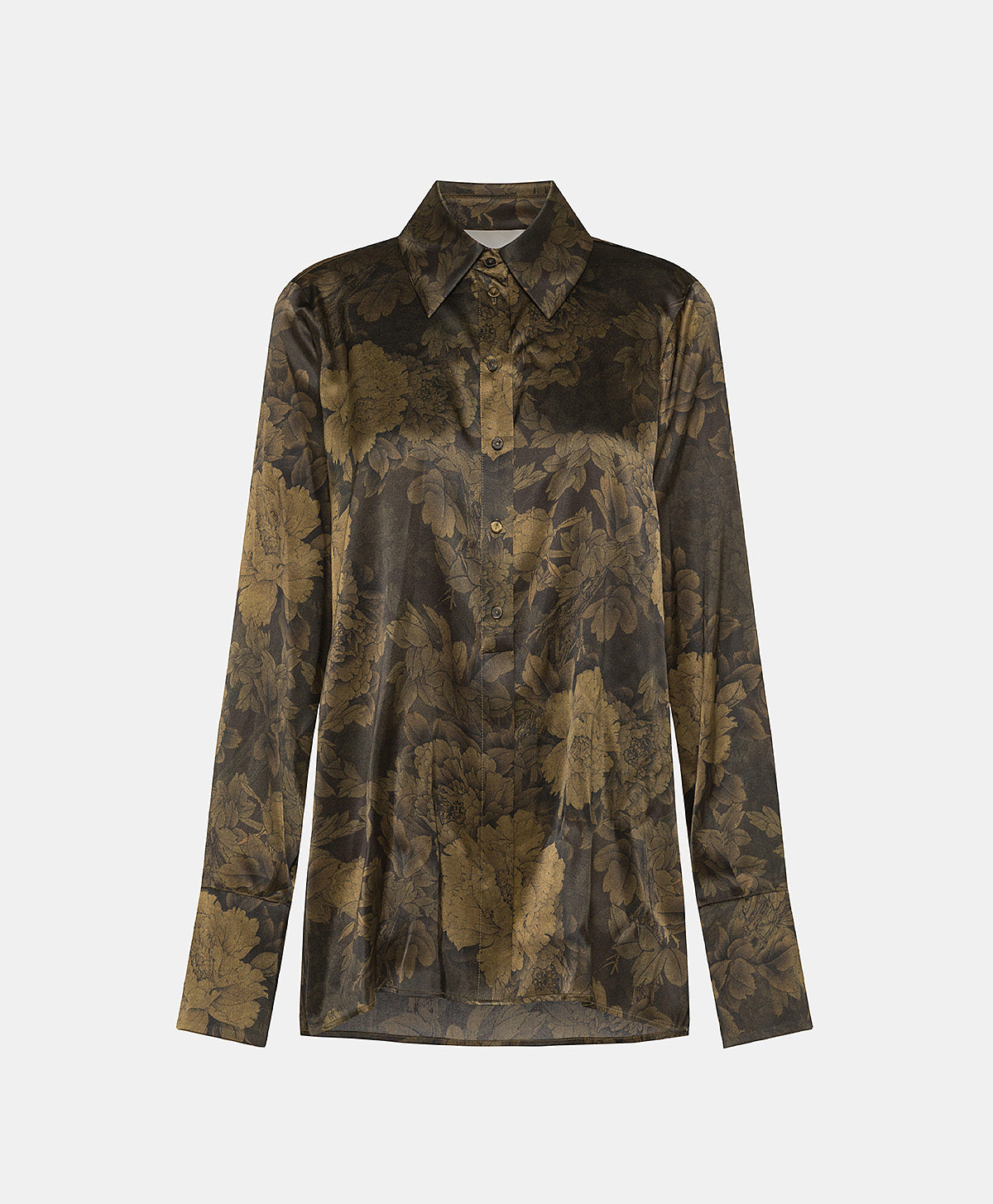 HAKINARI SHIRT IN PRINTED STRETCH SATIN - BLACK/OLIVE - Momonì