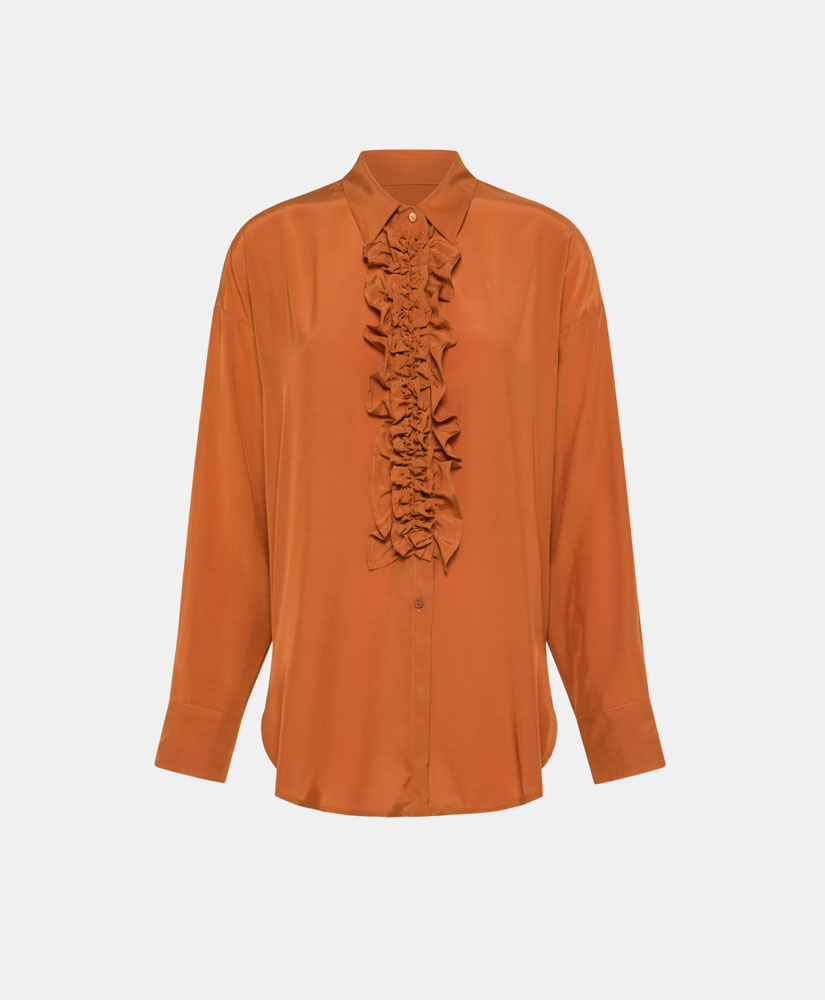 BILANCIA SHIRT IN SOLID COLOUR LIGHT RAYON - MAPLE ORANGE - Momonì