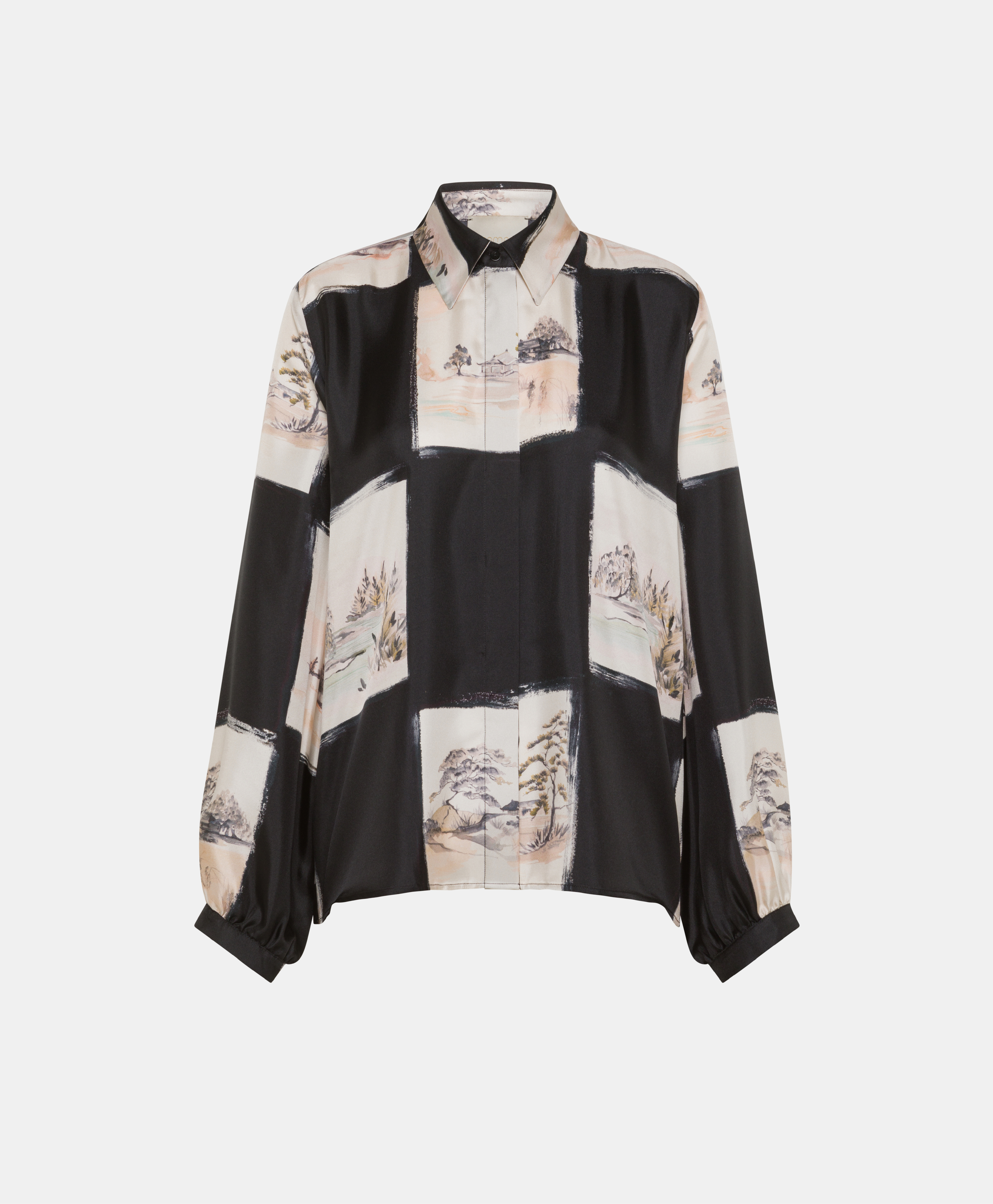 ICHIGO SHIRT IN PRINTED SILK TWILL - MULTICOLOR BLACK - Momonì