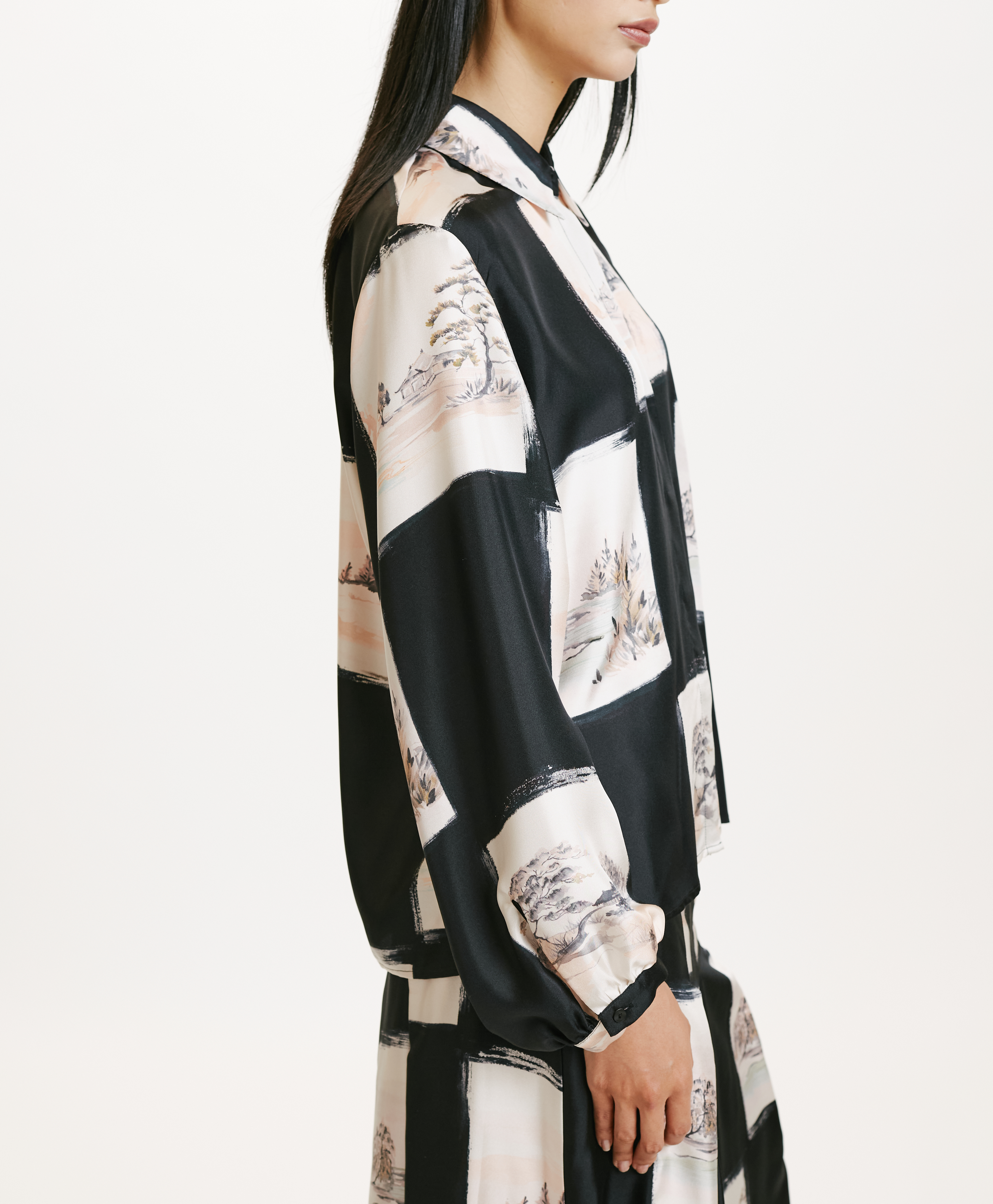 ICHIGO SHIRT IN PRINTED SILK TWILL - MULTICOLOR BLACK - Momonì