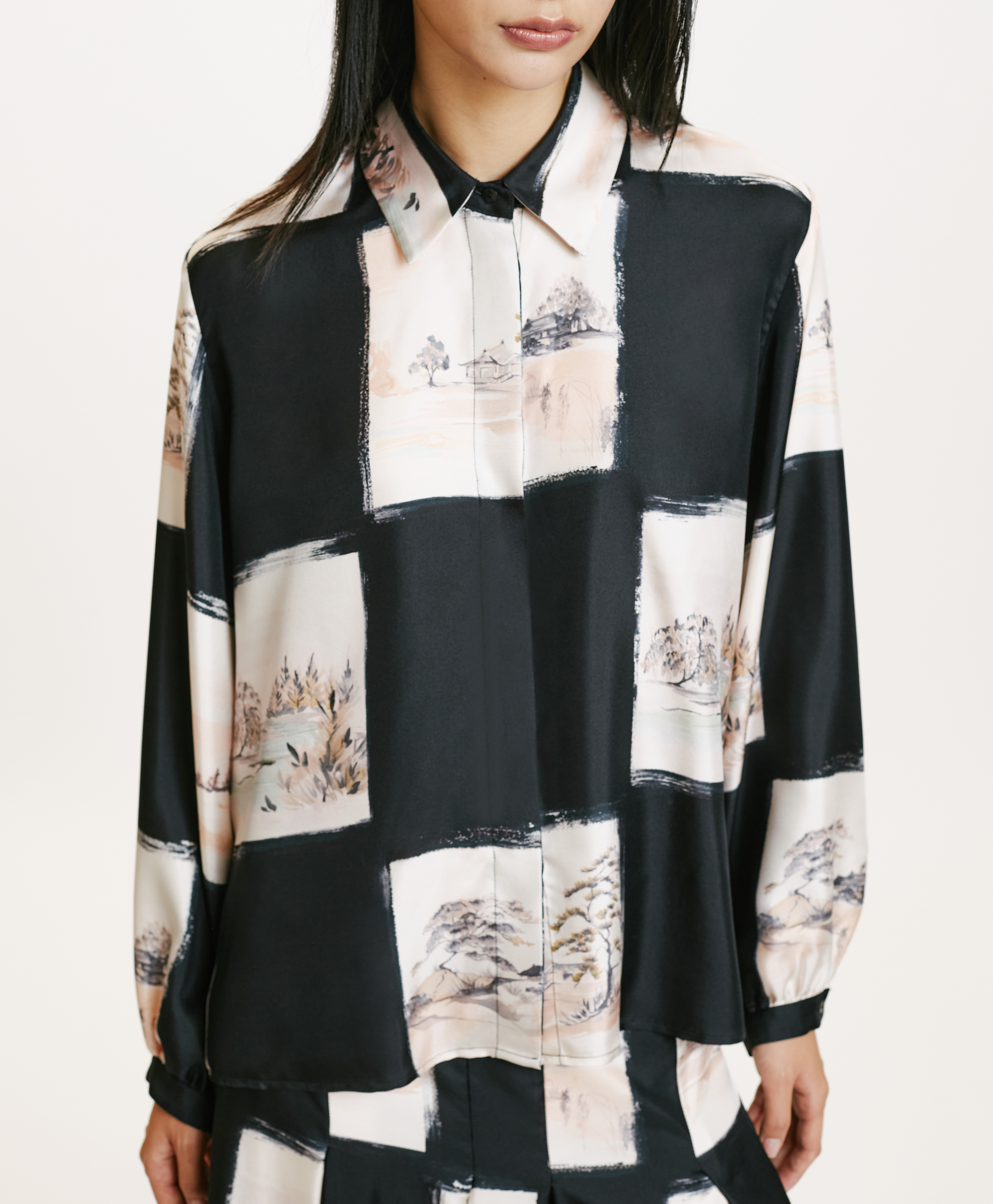 ICHIGO SHIRT IN PRINTED SILK TWILL - MULTICOLOR BLACK - Momonì