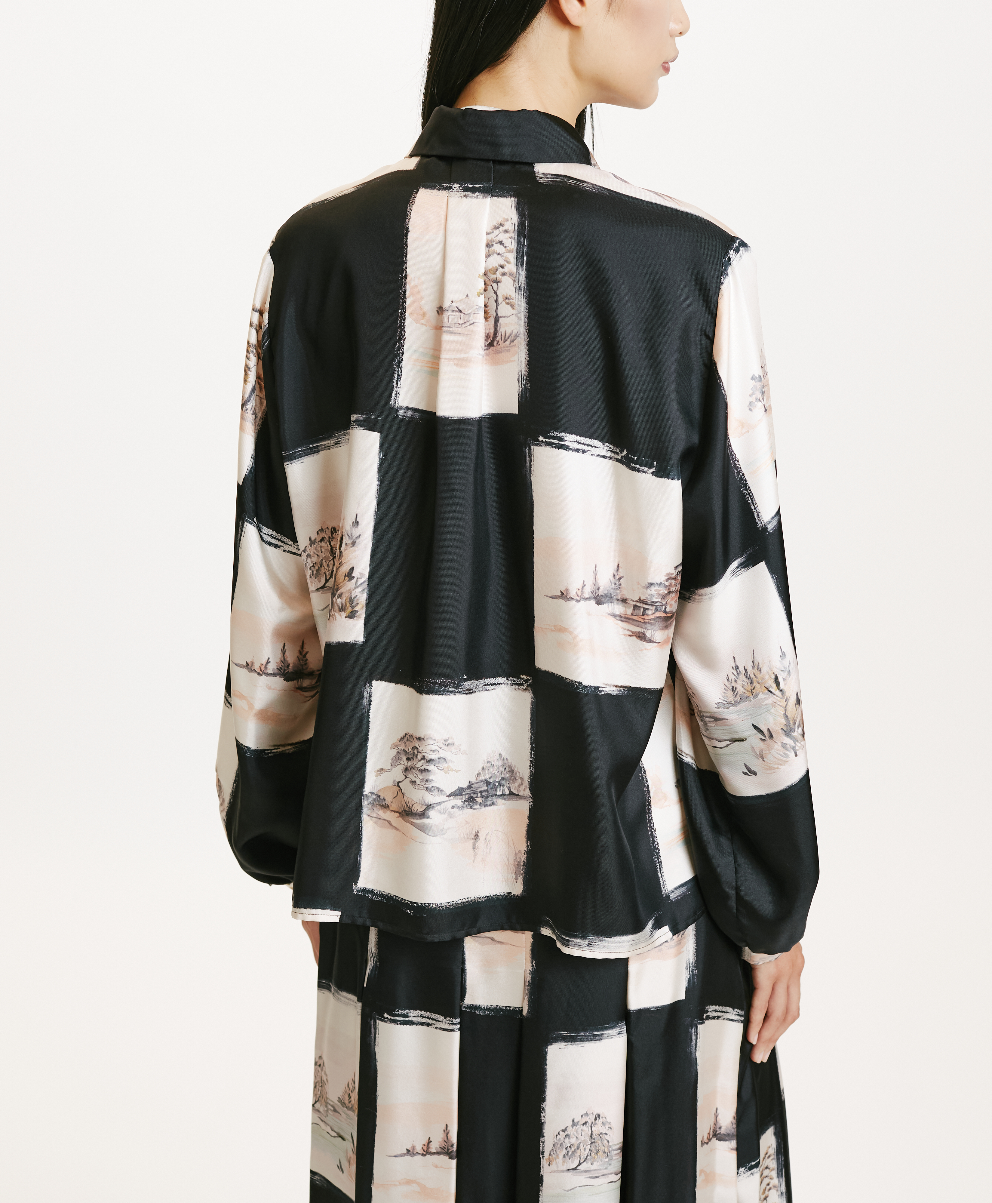 ICHIGO SHIRT IN PRINTED SILK TWILL - MULTICOLOR BLACK - Momonì