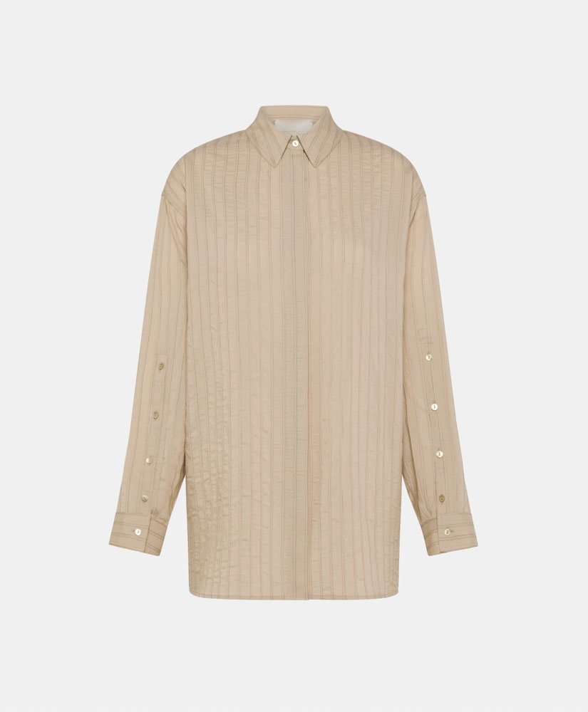 IWAKI SHIRT IN CHALKSTRIPE POPLIN - SAND/COCOA - Momonì