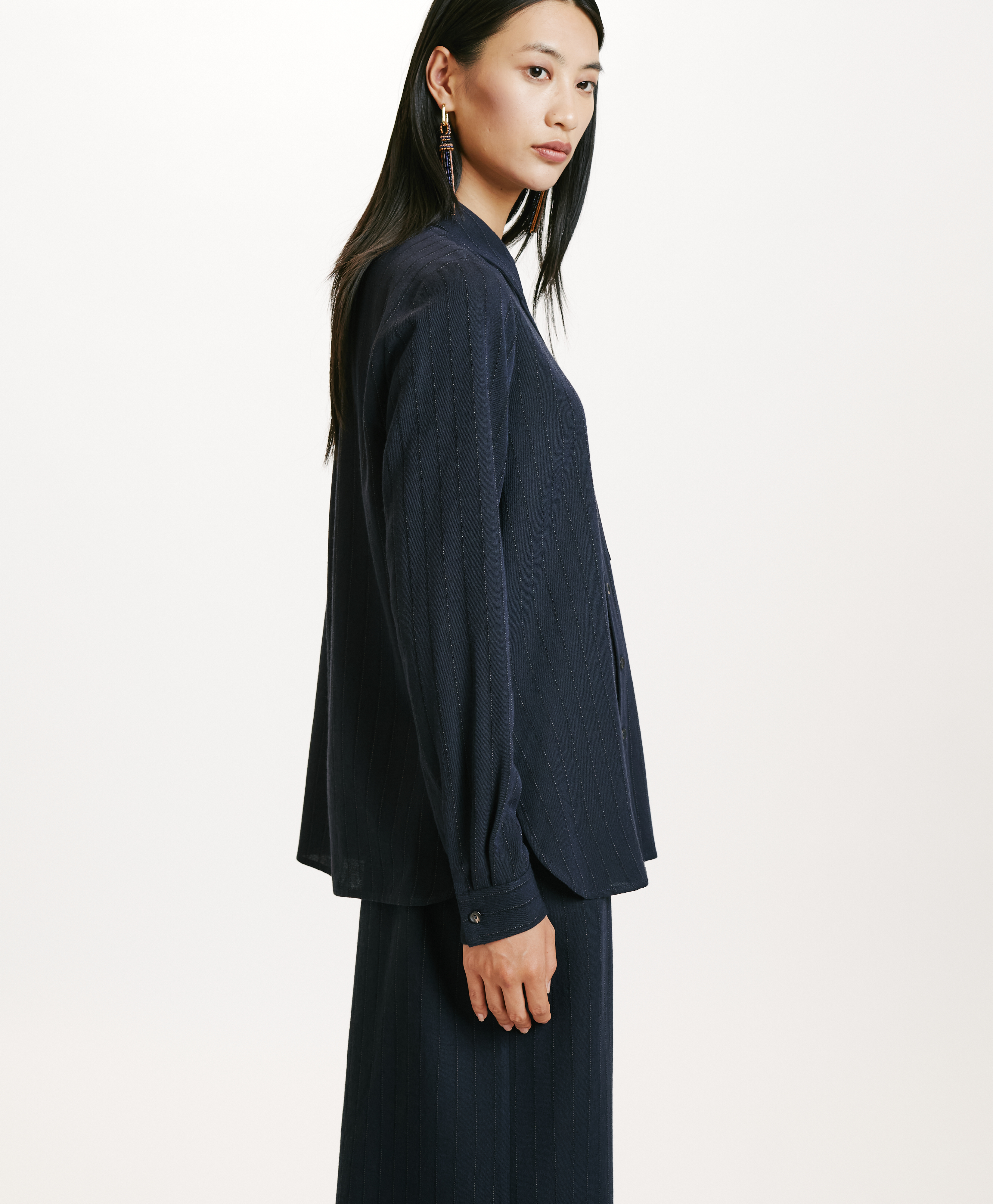 SADAO SHIRT IN CHALKSTRIPE WOOL TWILL - BLUE - Momonì