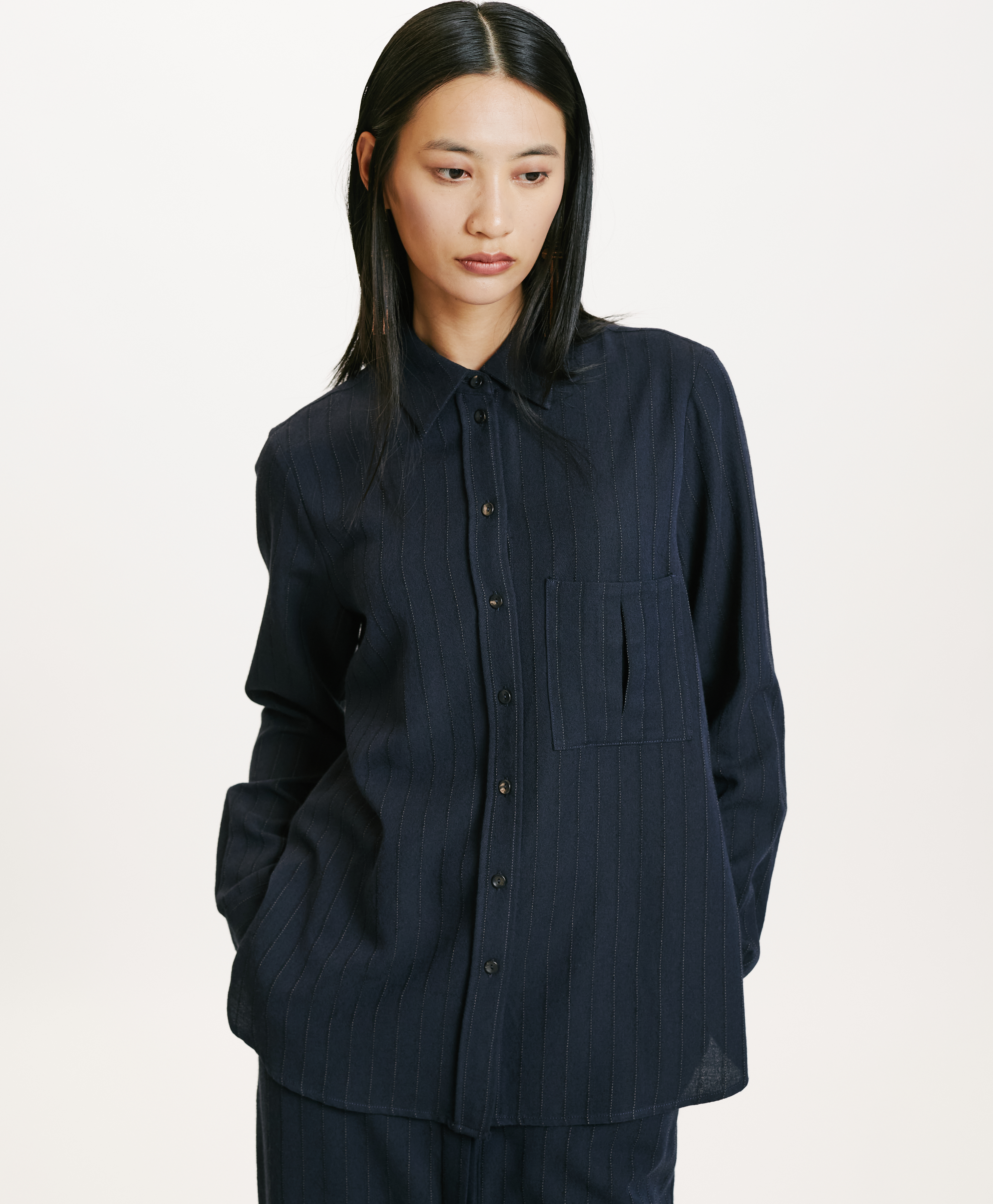 SADAO SHIRT IN CHALKSTRIPE WOOL TWILL - BLUE - Momonì